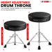 Adjustable height drum chair with a sturdy base, cushioned seat, and ergonomic design for comfortable playing.