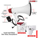 Powerful megaphone with handheld mic, PA mode, volume control, USB/SD card input, and wide audio projection.