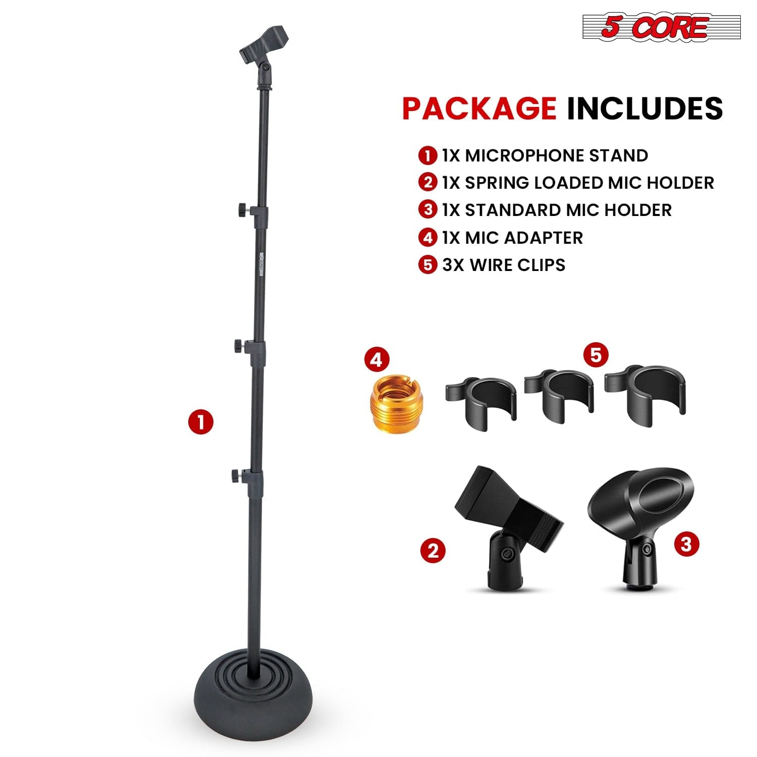 5Core Mic Stand Floor Adjustable Universal Heavy Duty Microphone Stands Round Base Soporte De micrófono