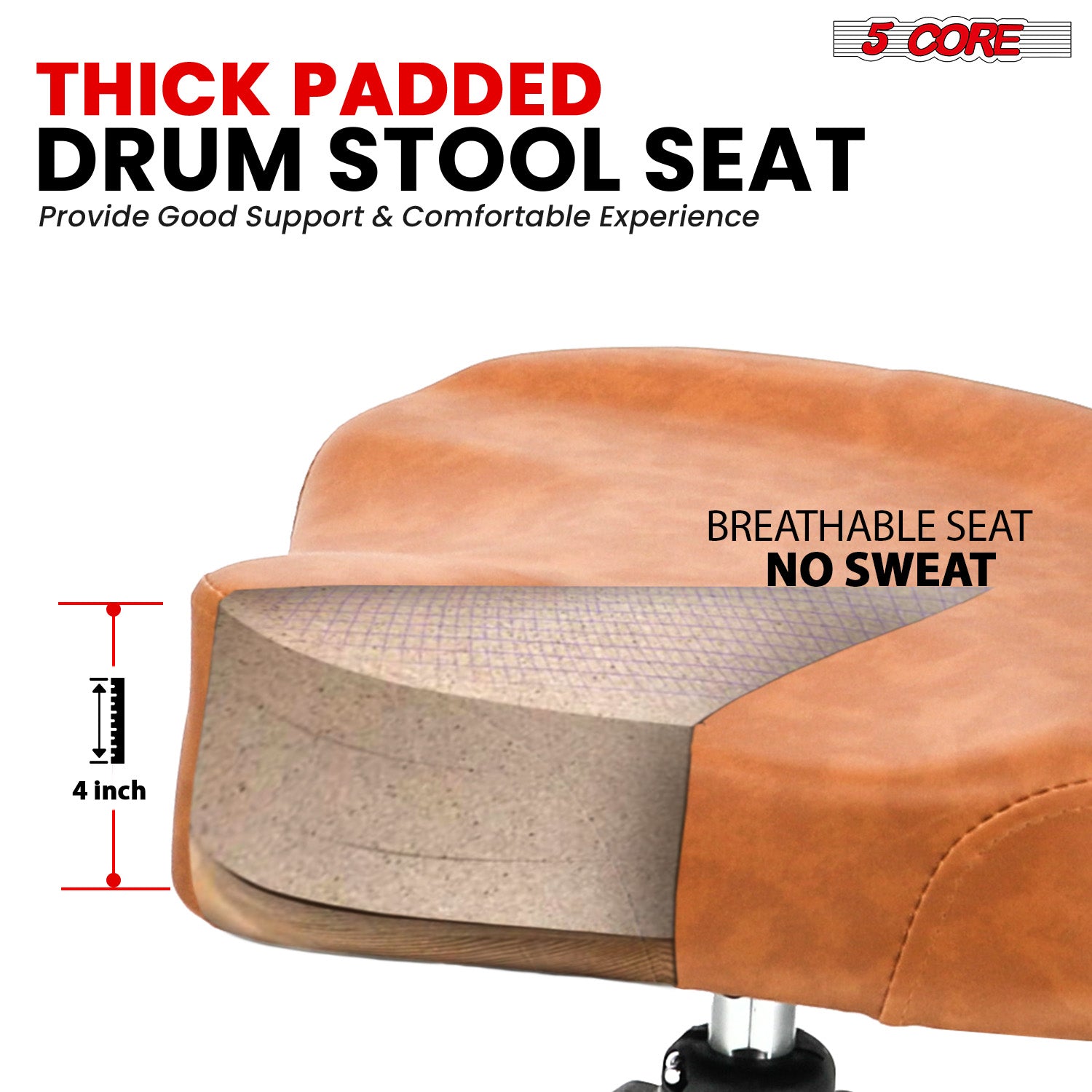 5Core Drum Throne Padded Guitar Stool Backrest Drummer Seat for Adults And  Kids BROWN