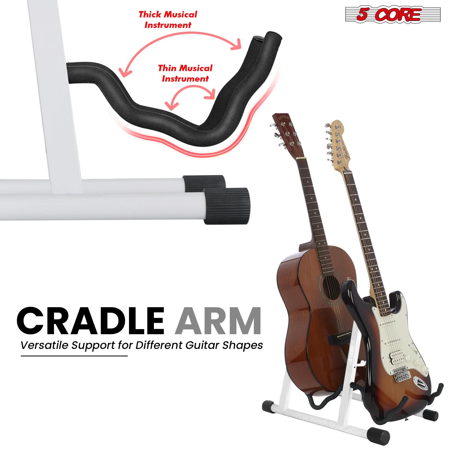 5Core Double Guitar Stand Floor Adjustable A Frame Folding Acoustic Electric Guitars Holder Stands White