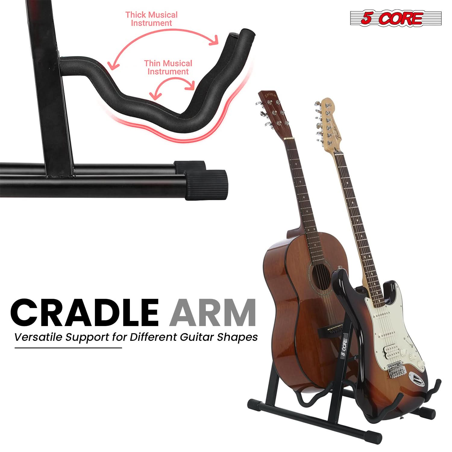 5Core Double Guitar Stand Floor Adjustable A Frame Folding Acoustic Electric Guitars Holder Stands Black