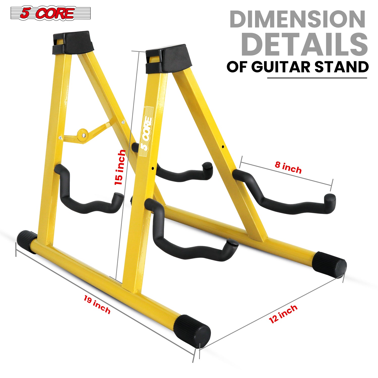 5Core Double Guitar Stand Floor Adjustable A Frame Folding Acoustic Electric Guitars Holder Stands Yellow