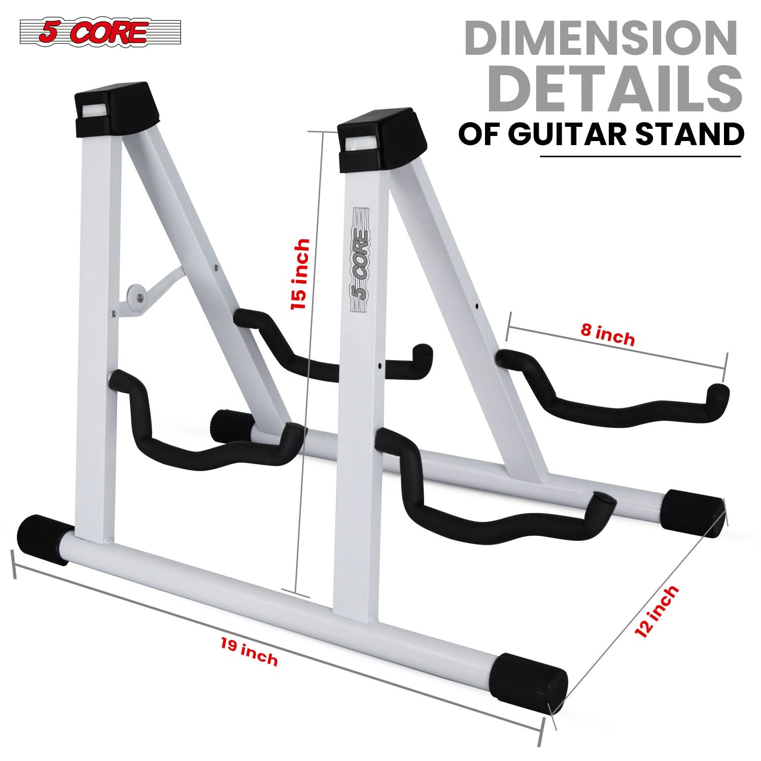 5Core Double Guitar Stand Floor Adjustable A Frame Folding Acoustic Electric Guitars Holder Stands White