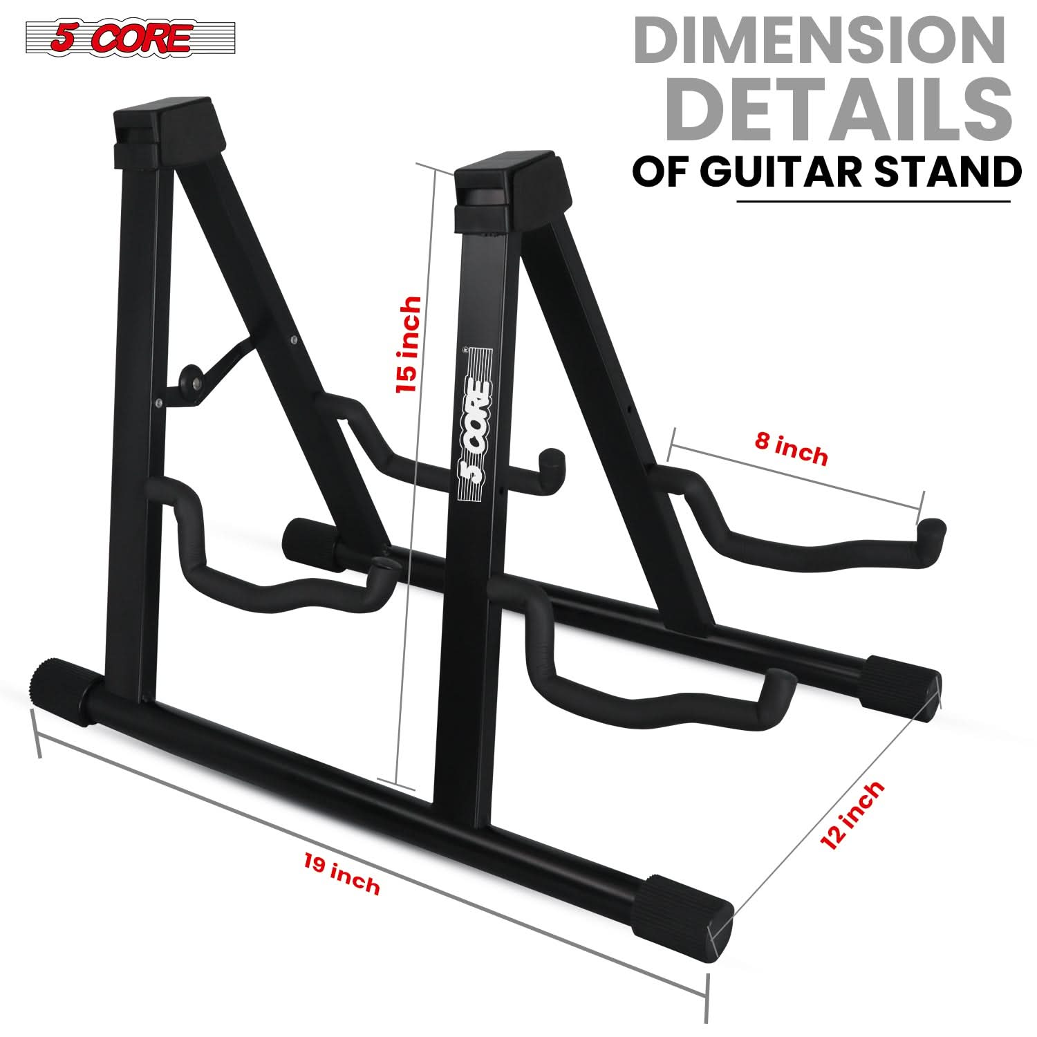 5Core Double Guitar Stand Floor Adjustable A Frame Folding Acoustic Electric Guitars Holder Stands Black