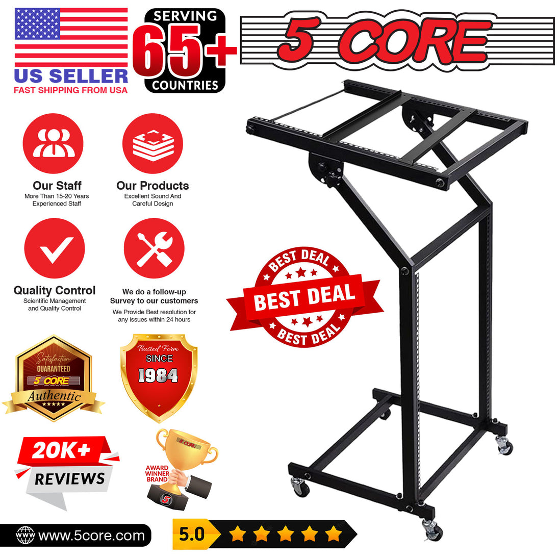 5 Core 12U DJ Mixer Stand Adjustable Rack Mount Cart