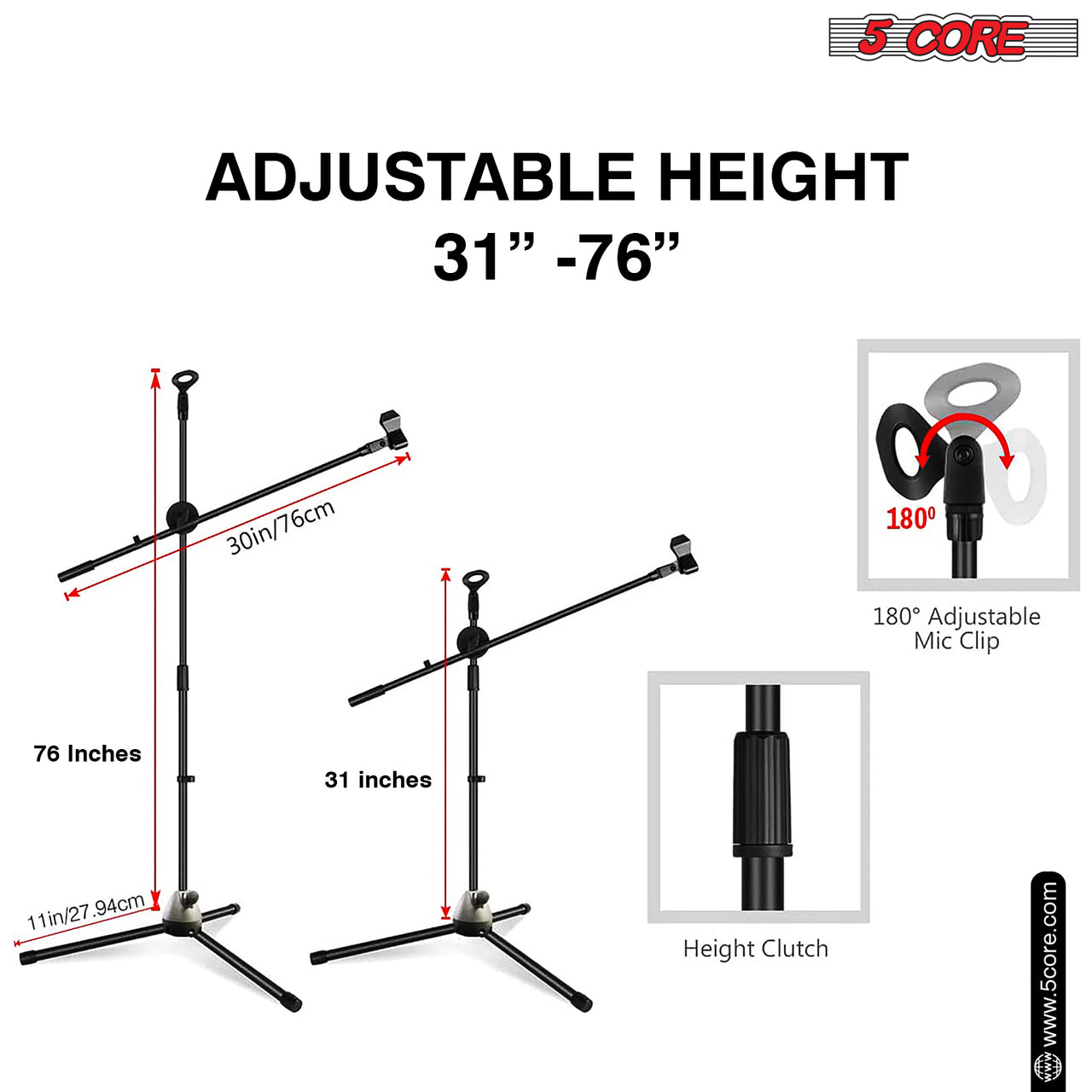 5Core Tripod Mic Stand Adjustable Heavy Duty Floor Holder Microphone Boom Arm