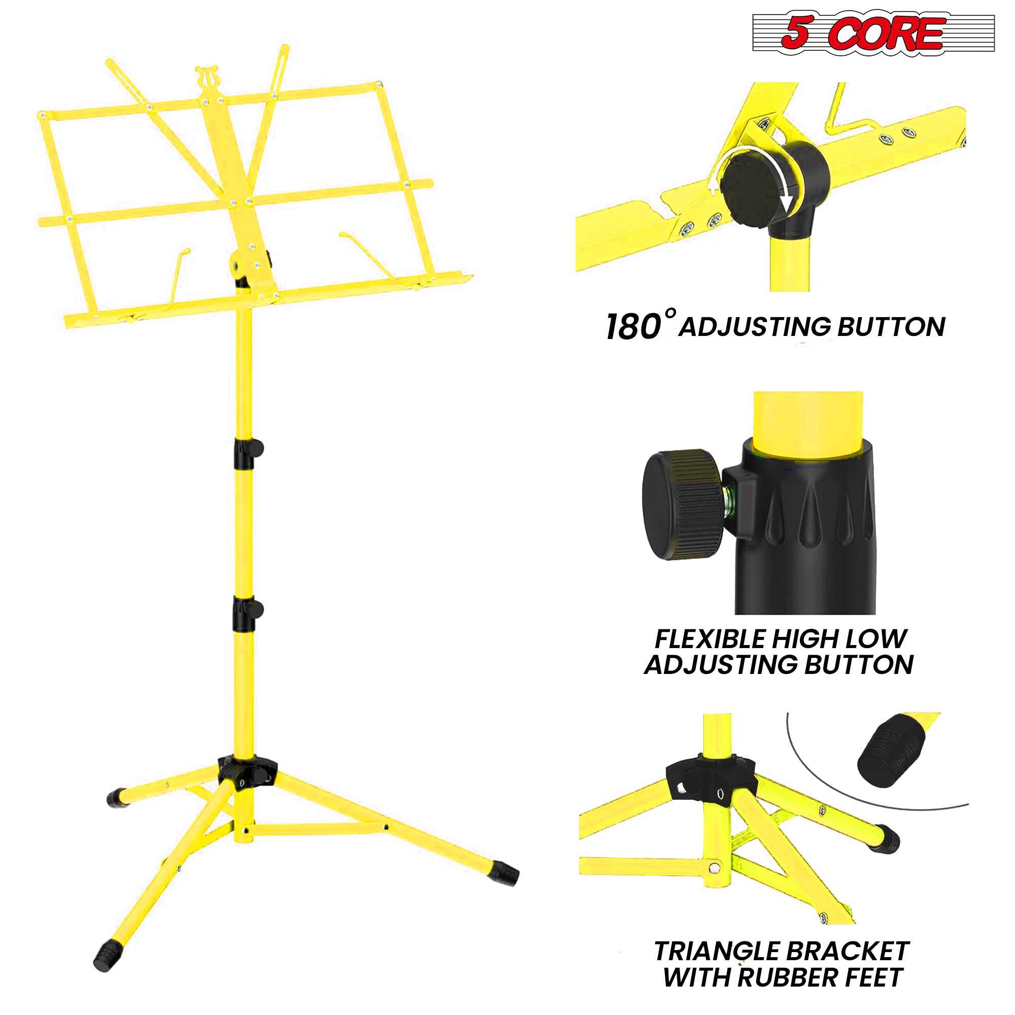 5Core Music Stand For Sheet Music Portable Tripod Adjustable Folding Note Holder YELLOW