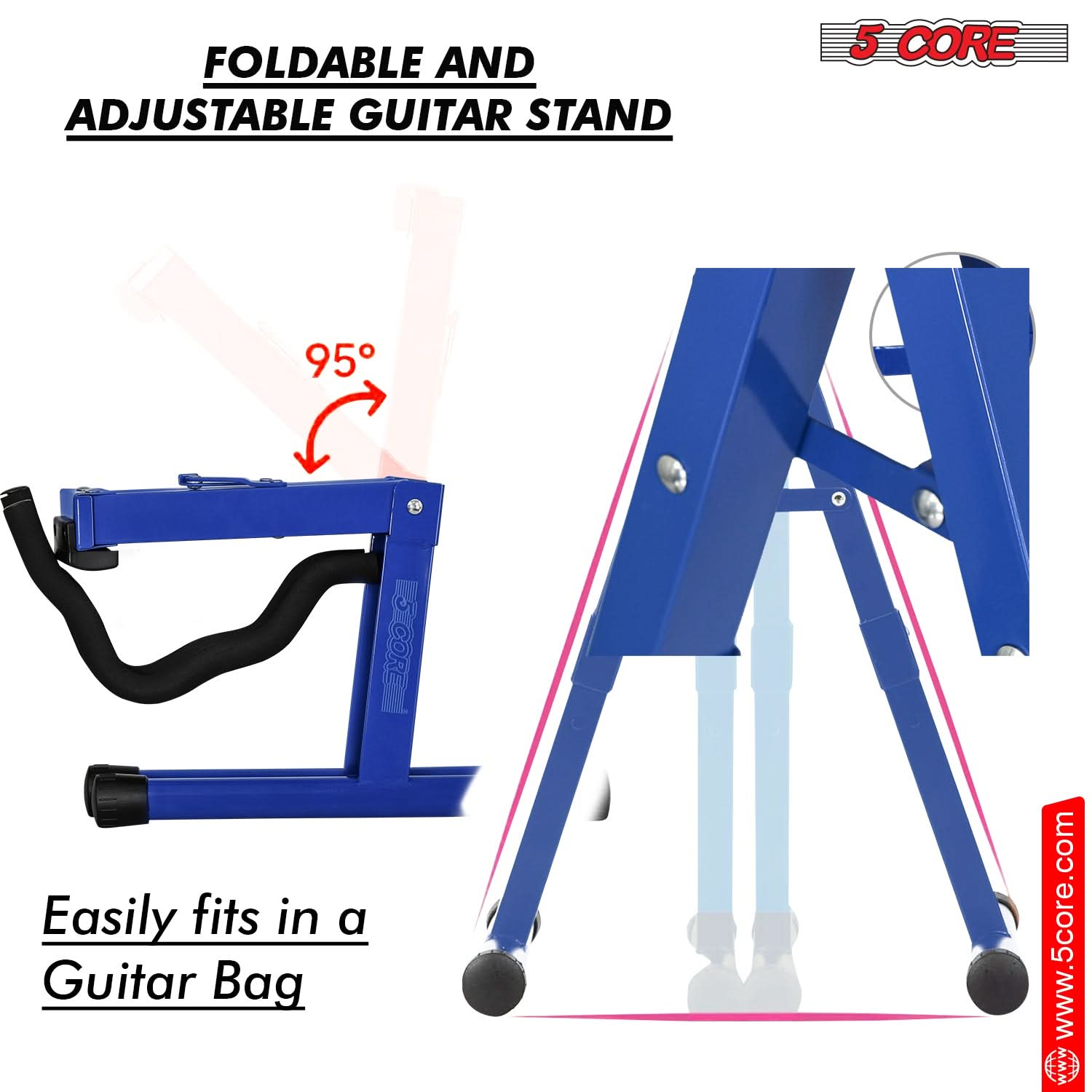 5Core Guitar Stand Floor A Frame Electric Acoustic Bass Soporte Para Guitarra BLUE