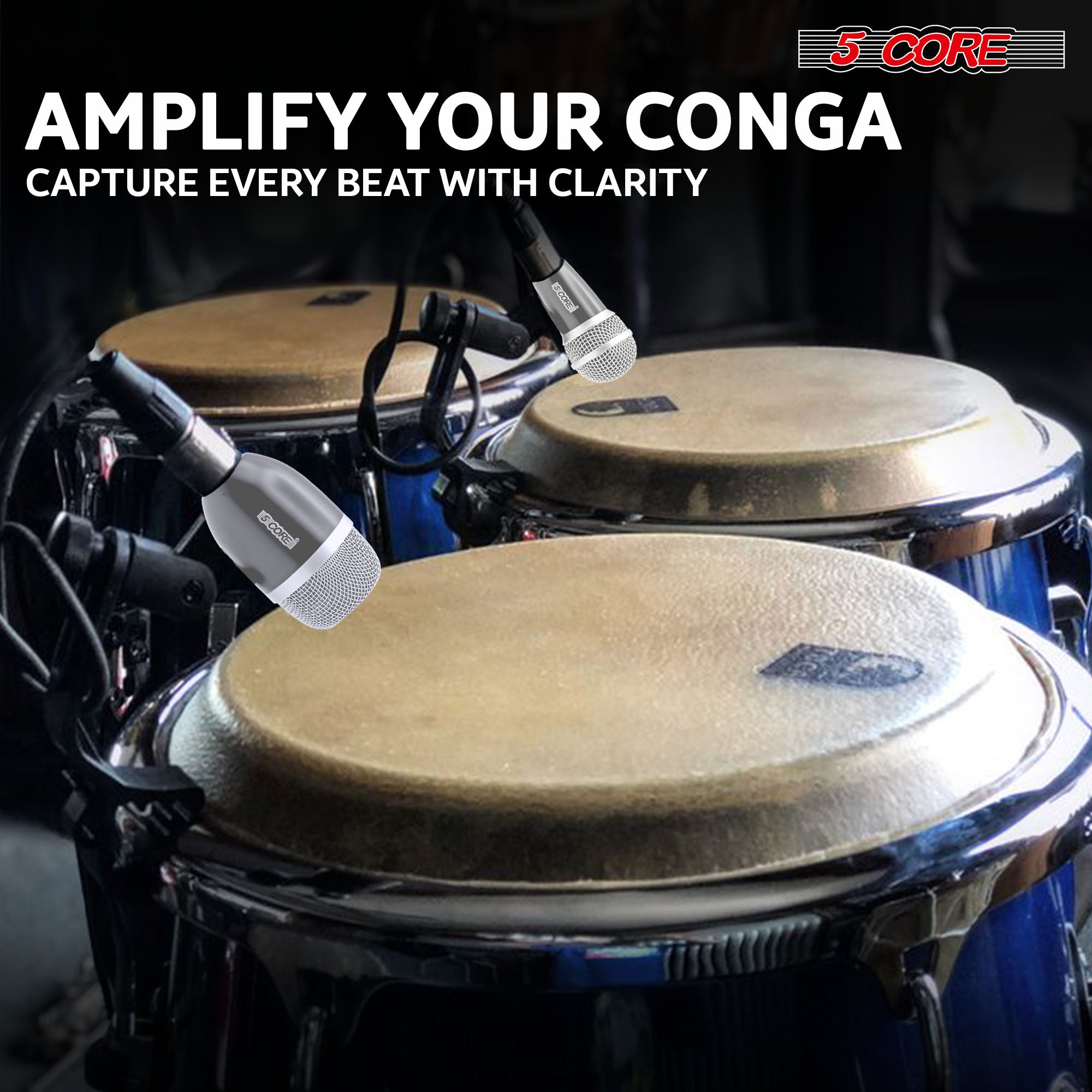 5 Core Conga Mic Snare Tom Cardioid Dynamic Microphone for Drummer Precision Instrument Sound Pickup