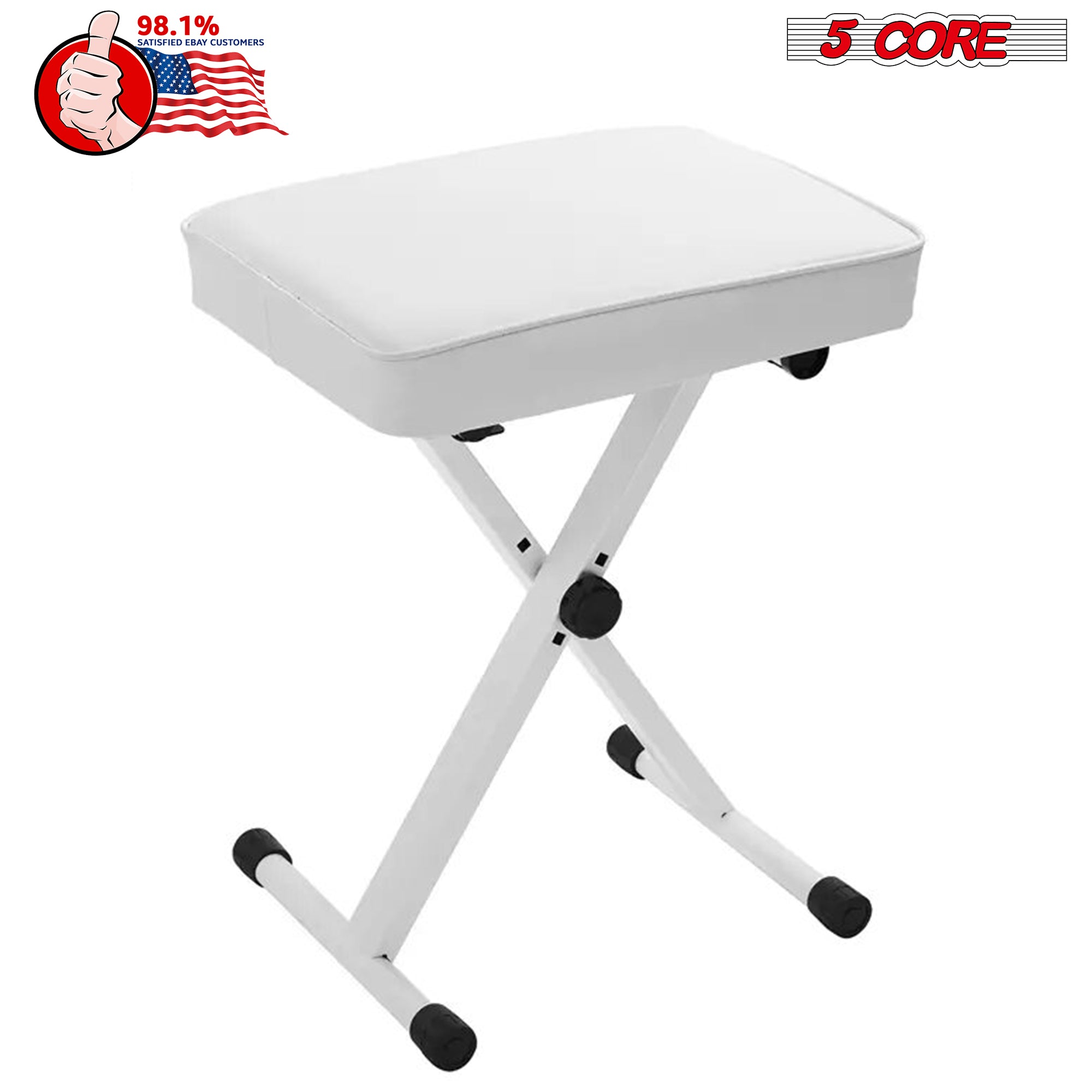 5 Core Adjustable Keyboard Bench 18.5 - 24.2 Inch Heavy Duty X style Bench Piano Stool Chair Thick And Padded Comfortable Guitar Stools -KBB WH HD