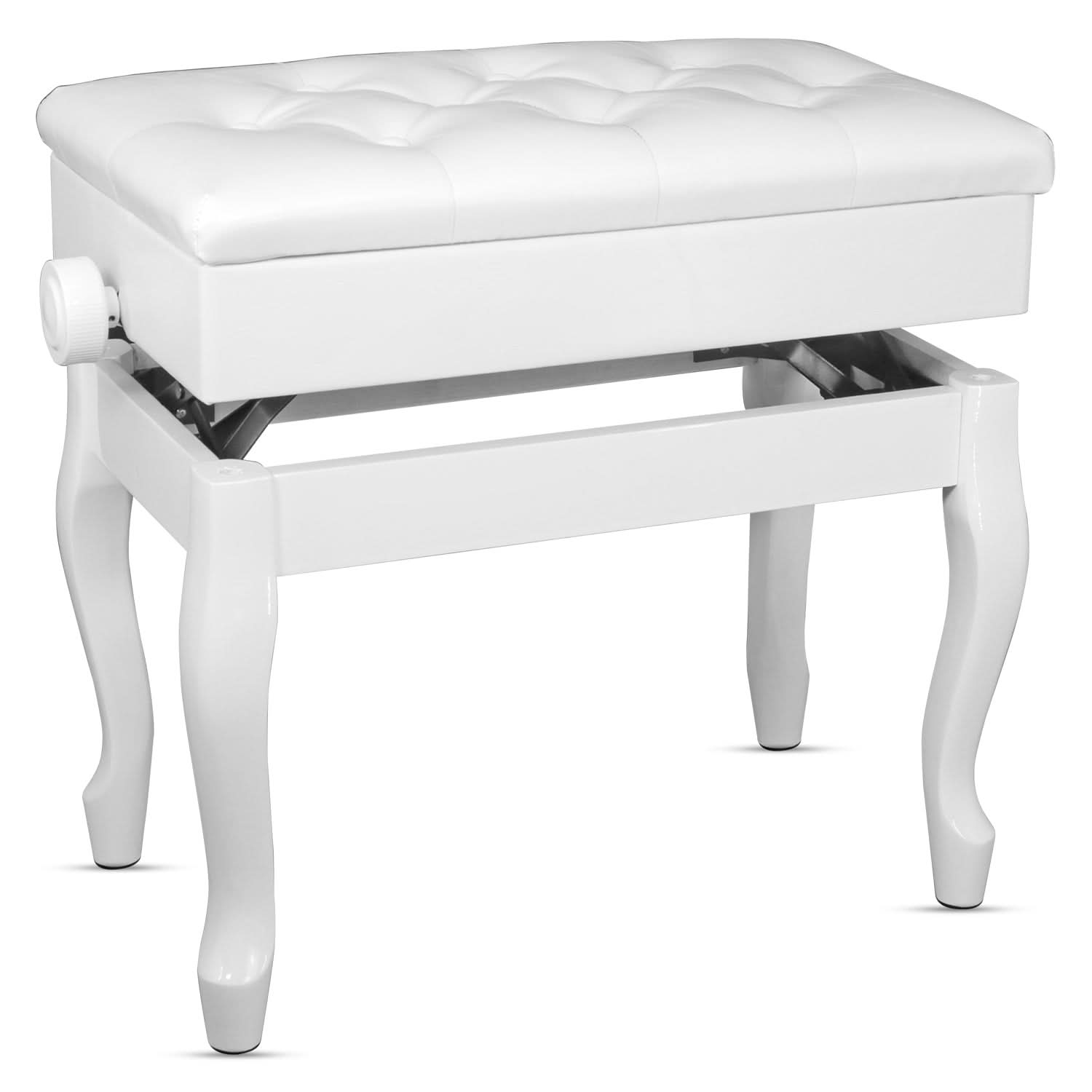 5 Core Piano Bench Wooden Height Adjustable Stool Heavy Duty Keyboard Seat with Storage WHITE