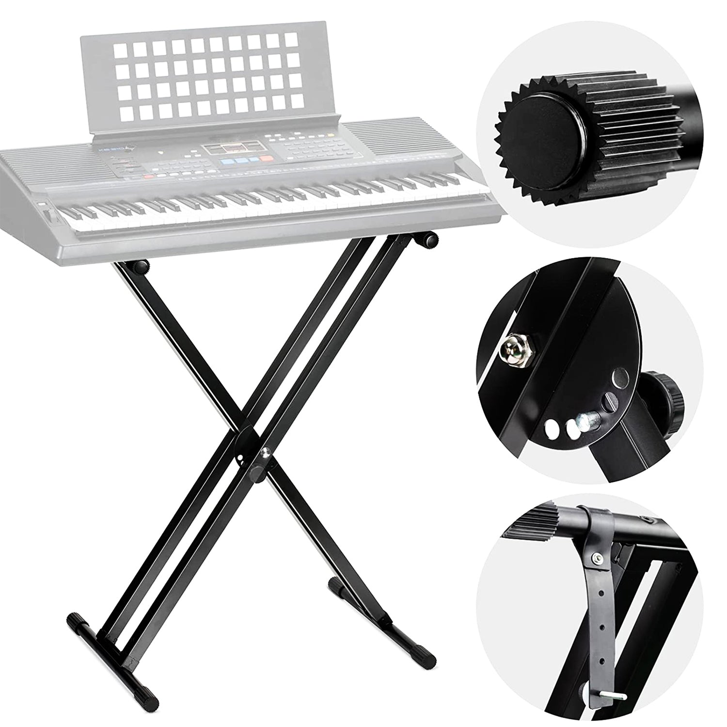 CAHAYA Adjustable Keyboard Stand Double Braced X Style Digital Piano Stand  with Locking Straps for 61 76 88 Keys CY0245