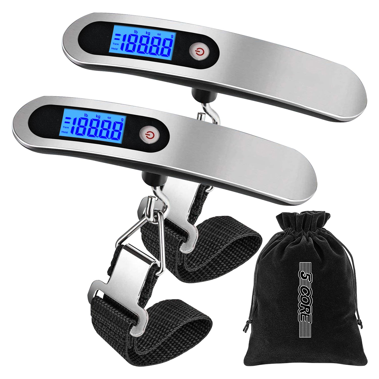 5 Core Luggage Scale 2 Piece 110 Pounds Digital Hanging Weight Scale w Backlight Rubber Paint Handle Battery Included- LS-005 2 PCS