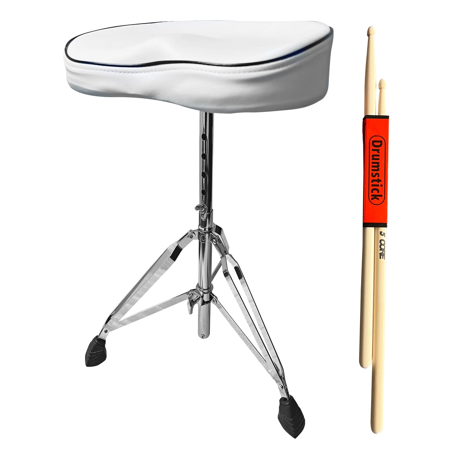 5 CORE Drum Throne Thick Padded Comfortable Guitar Stool with Memory Foam Adjustable White Drum Stool