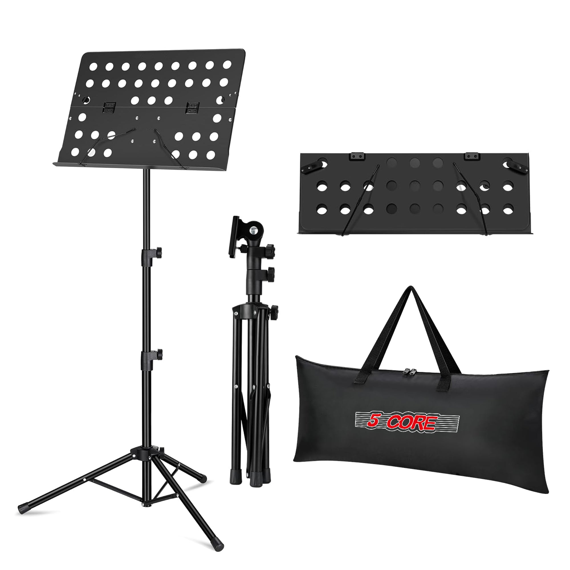 5 Core Music Stand for Sheet Music Heavy Duty Folding Portable Stands Light Weight Book Clip Holder Music Accessories Travel Carry Bag -MUS FLD HD