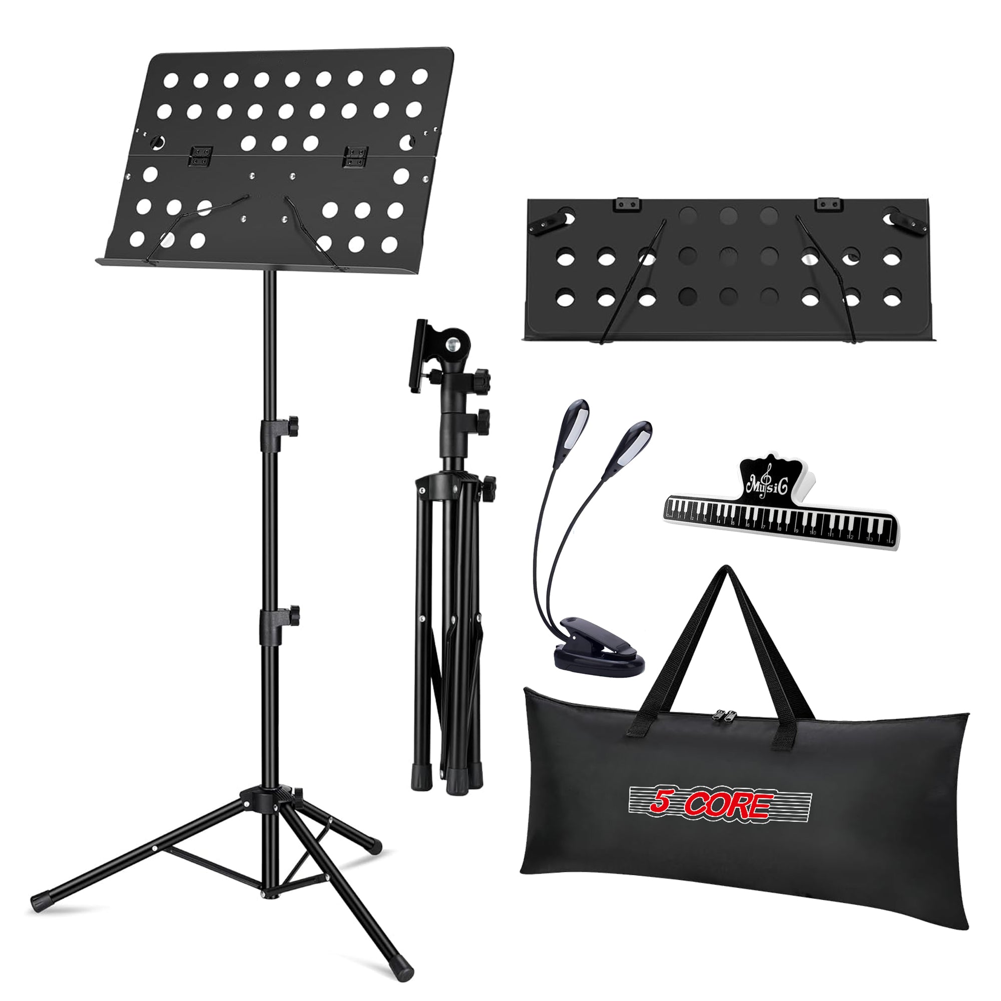 5 Core Music Stand for Sheet Music Heavy Duty Folding Portable Stands Book Clip Holder Music Accessories And Travel Carry Bag -MUS FLD HD ACC