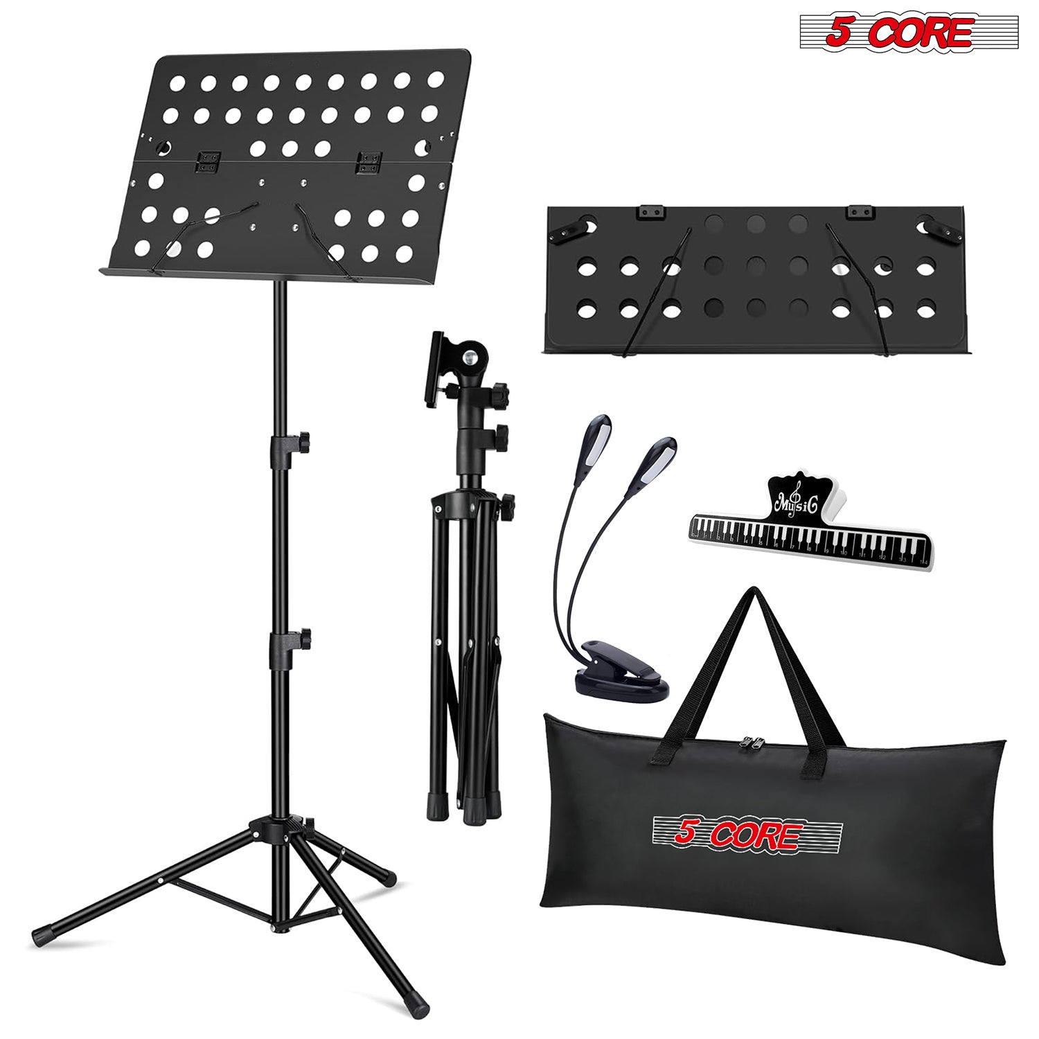 5Core Music Stand For Sheet Music Portable Tripod Adjustable Folding Note Holder BLACK