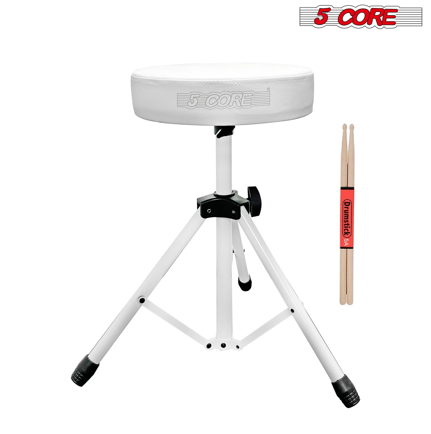 5 Core Drum Throne | White Drum Chair| Height Adjustable Heavy Duty Upgraded Drum Stool with Extra Thick Comfortable Seat| Portable Drum Thrones for Adults & Children- DS 01 WH