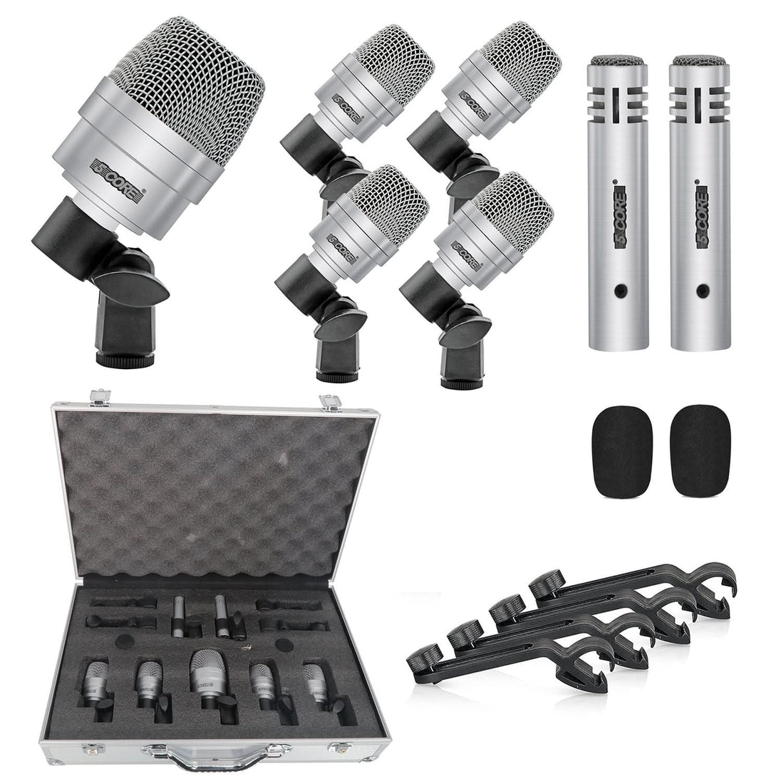 Dynamic XLR Drum Mic Kit: Complete 7-piece set for comprehensive drum mic'ing.