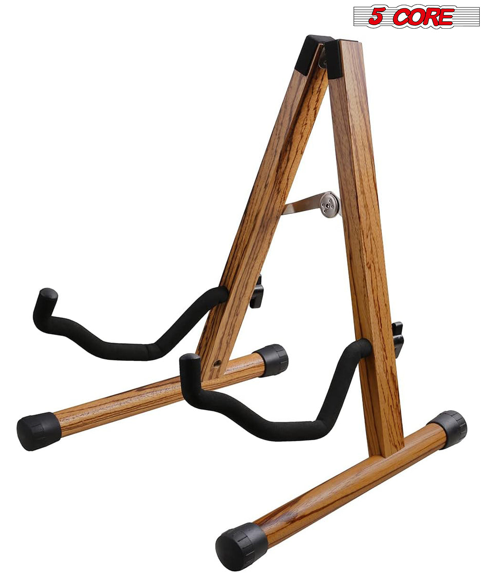 5Core Guitar Stand Floor Wooden A-frame Folding Guitar Holder w Secure Lock & Soft Padding 2Pcs