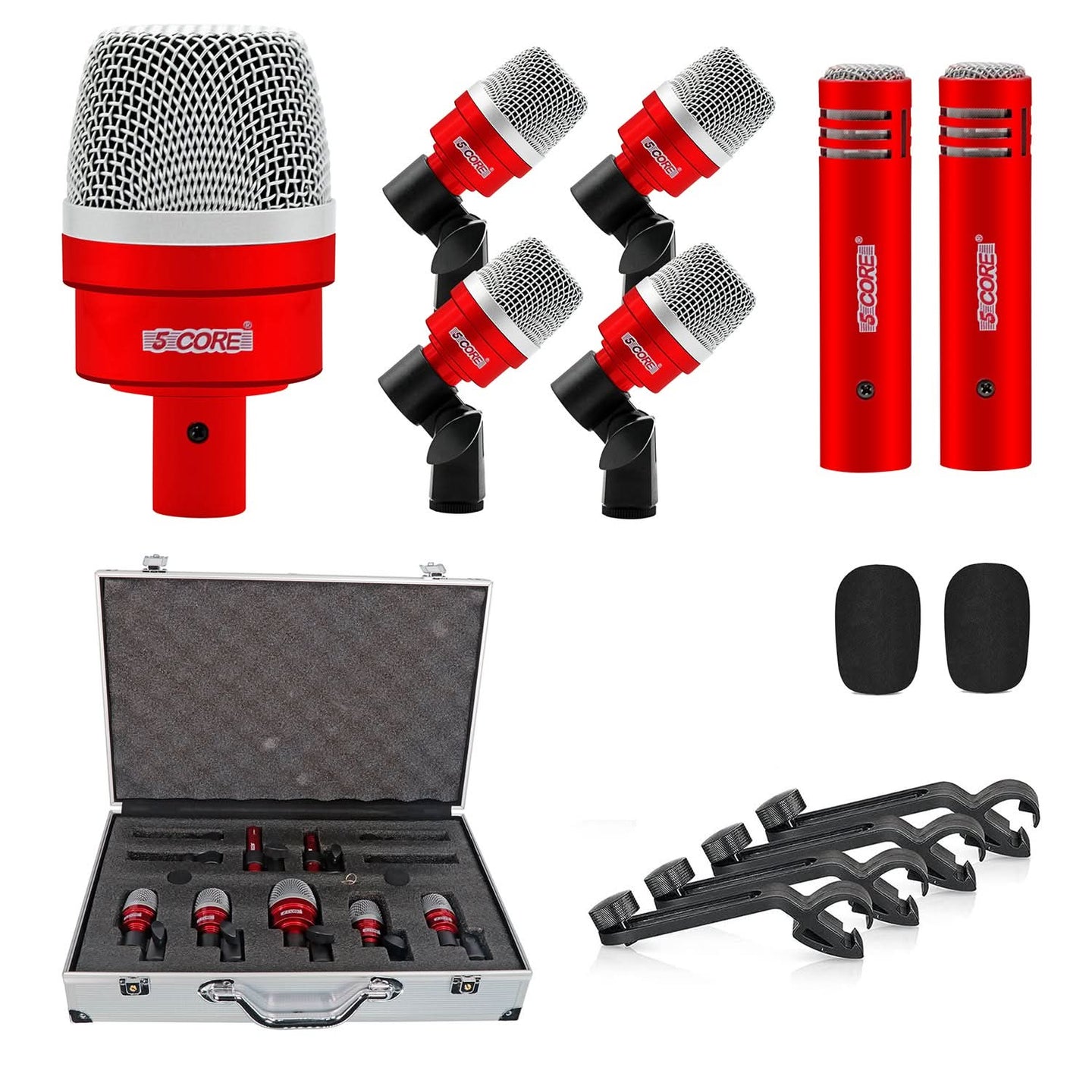 5 Core Drum Mic Set: 7-piece dynamic XLR microphones for drummers.