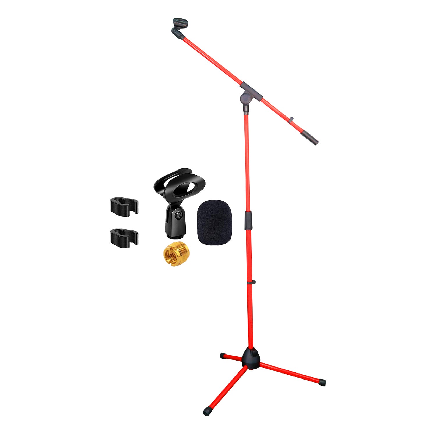 5 Core Tripod Mic Stand 6ft Adjustable Microphone Stands Holder Floor w Boom Arm Red
