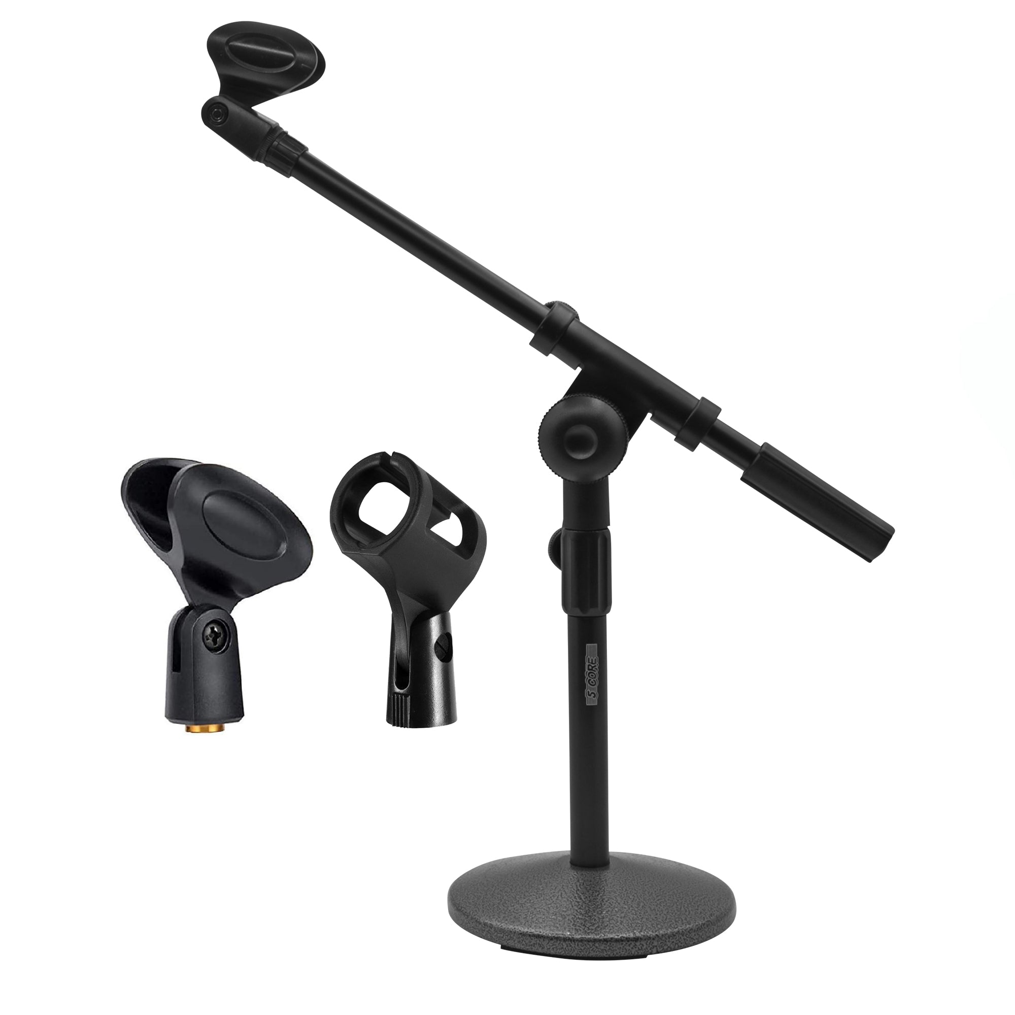 5 Core Mic Stand Height Adjustable 15.35 to 21.25" Short Desktop Stands w Telescopic Arm and Round Base Low Profile Small Mic Holder Ideal for Desk Recording and Streaming Black 5Pc - MSSB 5PK