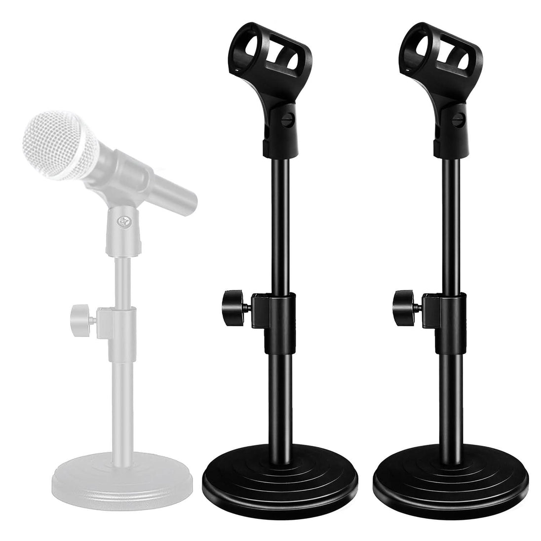 5 Core 2PCS Round Base Mic Stand Desk Universal Desktop Height Adjustable Table Top Microphone Stand w Mic Clip