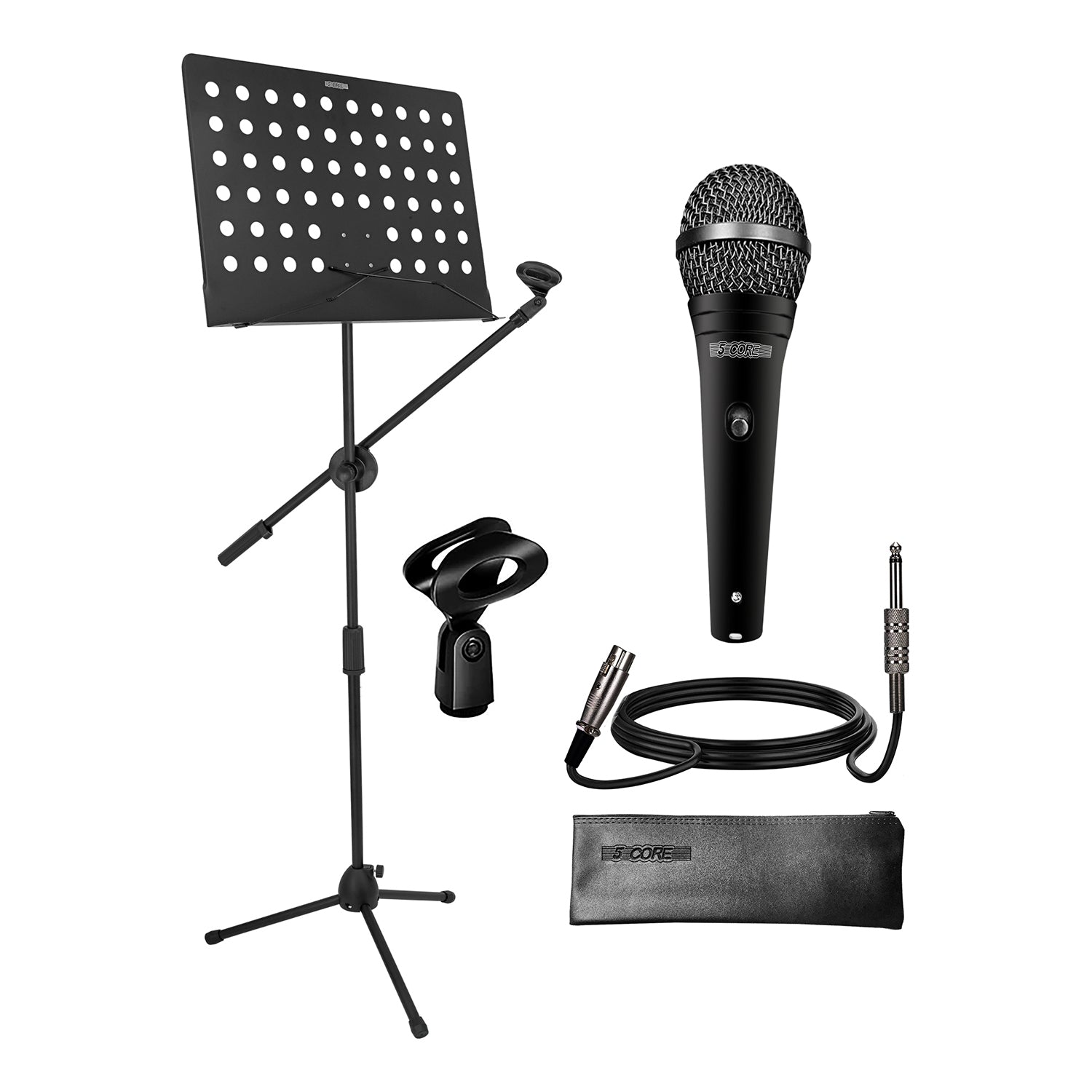 5Core Handheld Dynamic Microphone & Tripod Metal Stand w Sheet Music Included Vocal XLR Wired Mic