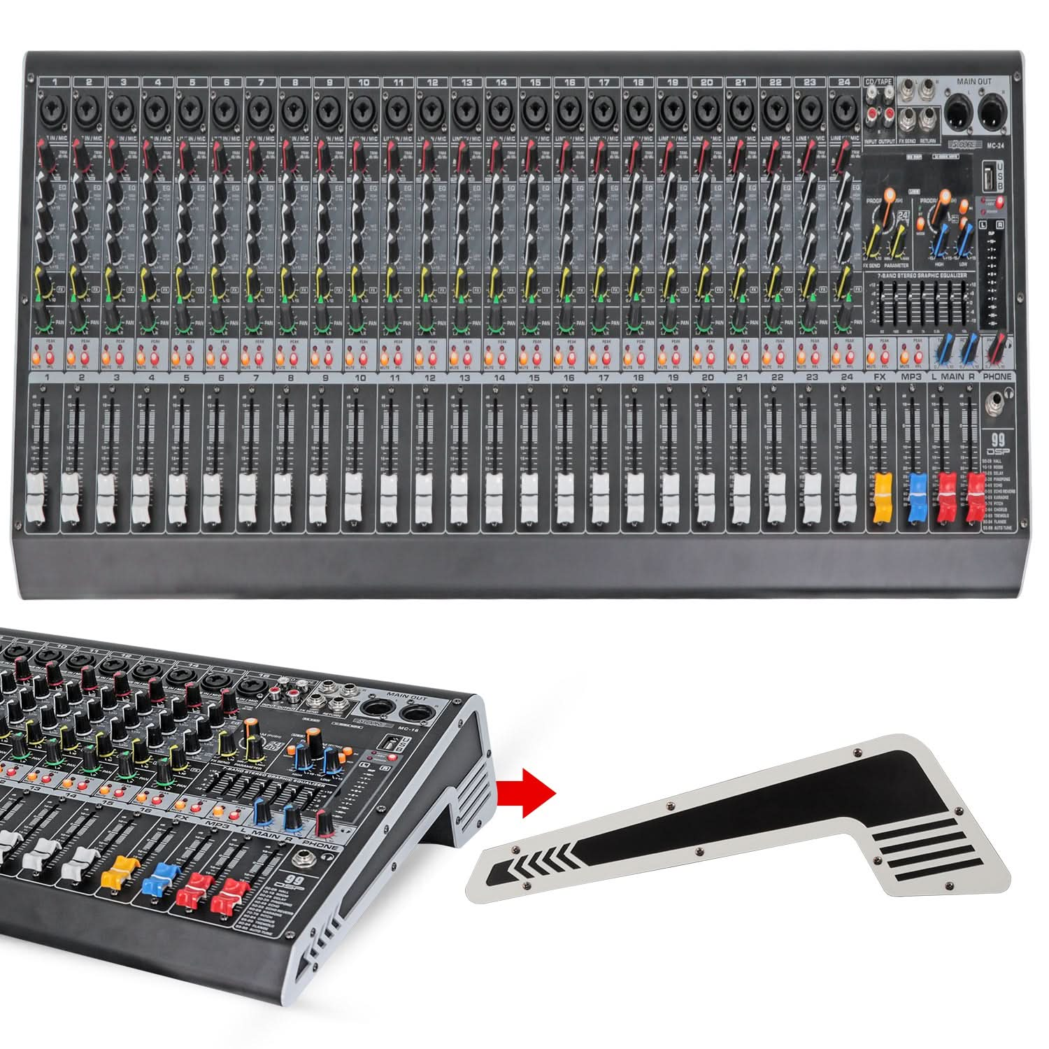 5 Core Audio Mixer 24 Channel DJ Sound Board w Bluetooth USB PC Recording PA Analog Mixing Interface