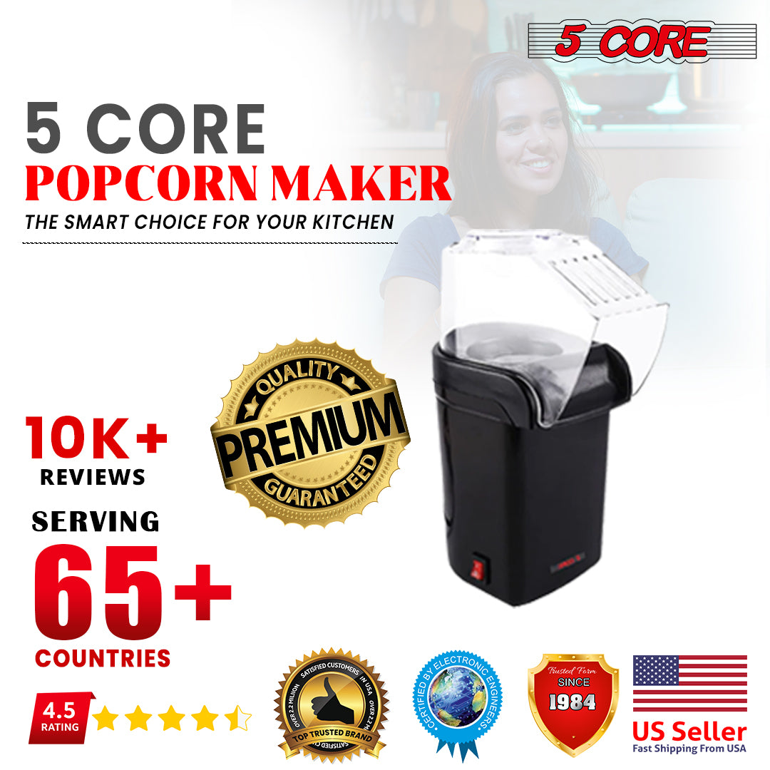 5 Core Popcorn Machine Hot Air Electric Popper Kernel Corn Maker Bpa Free No Oil POP B
