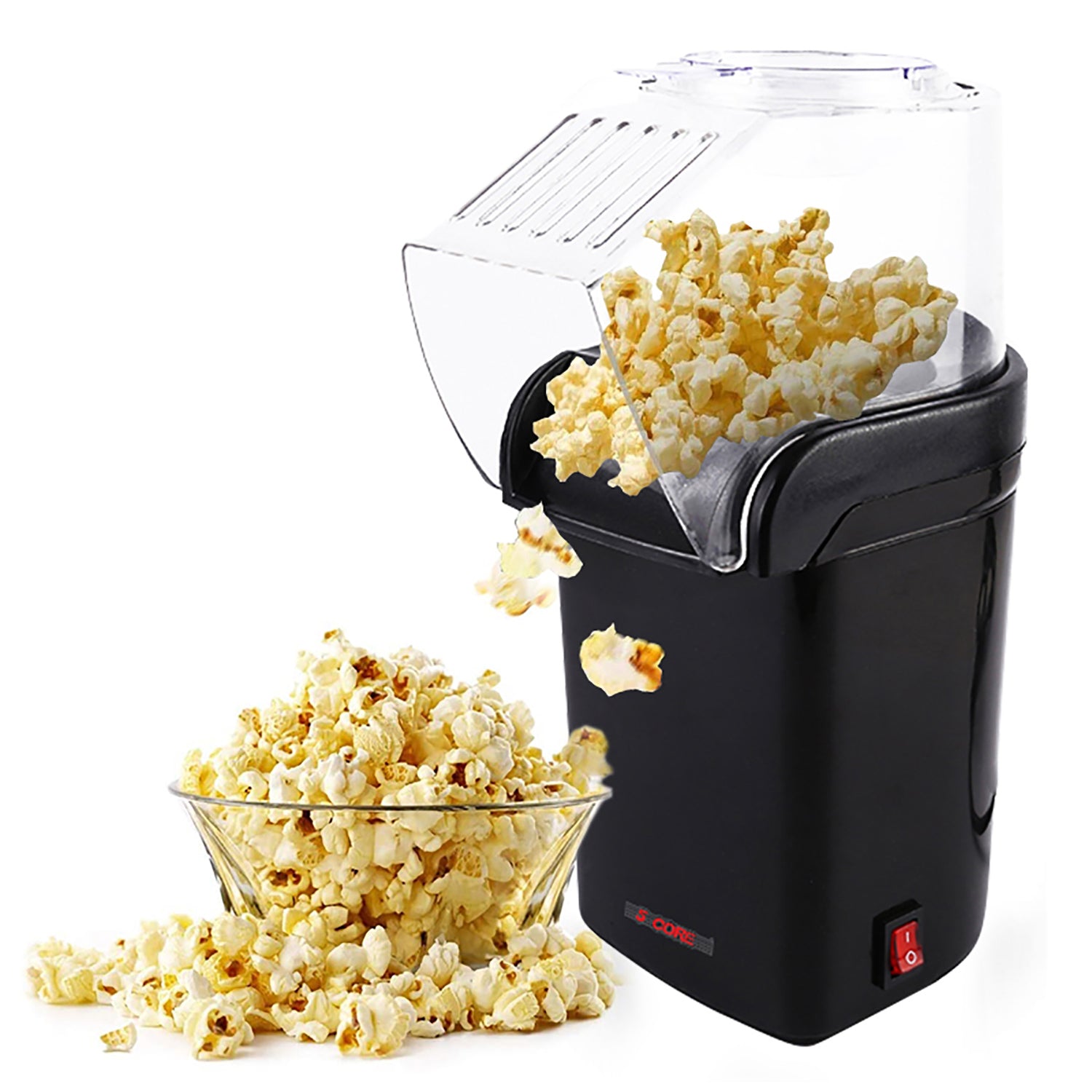 5Core Hot Air Popcorn Machine, 16 Cup, Electric Oil-Free Pop Corn Kernel Popper BPA-Free Food Safe Black