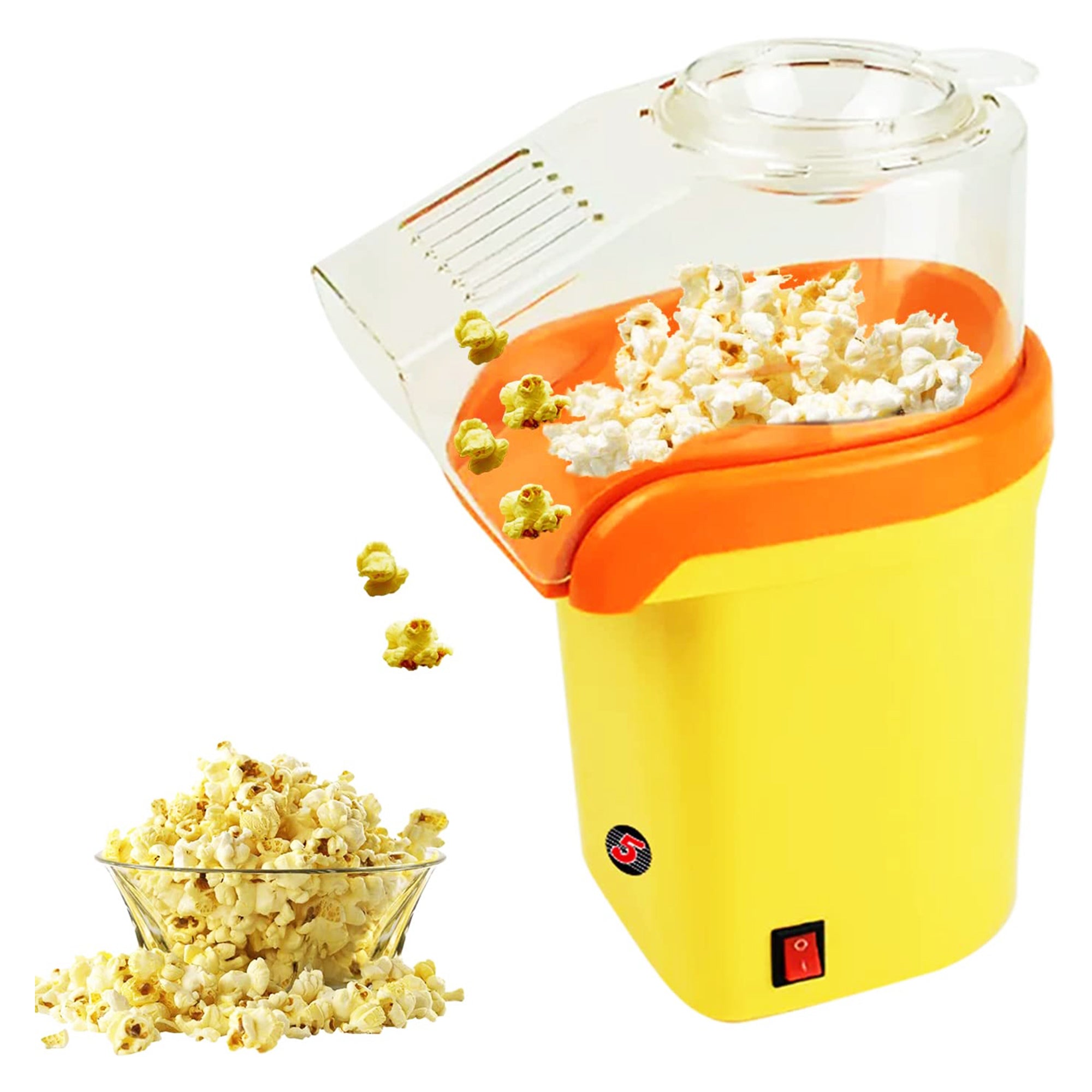 5 Core Hot Air Popcorn Popper Yellow 1200W Electric Popcorn Machine Kernel Corn Maker Bpa Free, 16 Cups Capacity