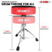 Drum throne featuring a padded round seat, strong tripod legs, and anti-slip rubber feet for stability.