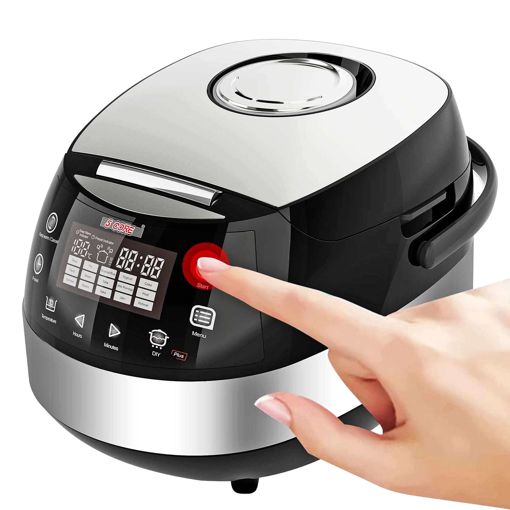 5 Core Asian Rice Cooker Black 5.3Qt Digital Programmable 15-in-1 Ergonomic Large Touch Screen Electric Multi Cooker Slow Cooker Steamer -RC 0501
