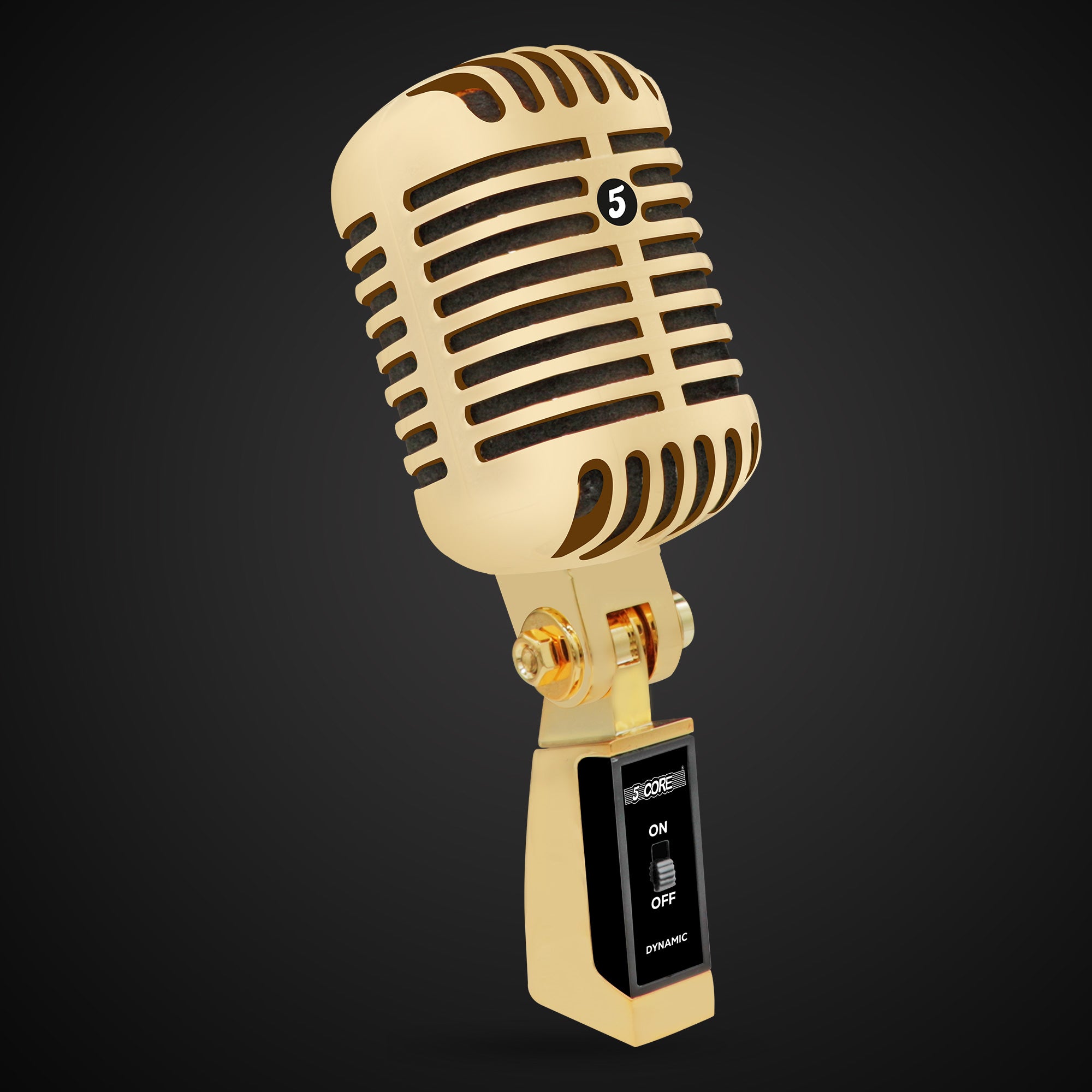 5 Core Classic Retro Microphone Electret Condenser Vocal Rich Iconic Gold Vintage Style Metal Unidirectional Super Cardioid 48V Phantom Mic w Pop Filter for Studio Recording Live Gigs -RTRO MIC GLD