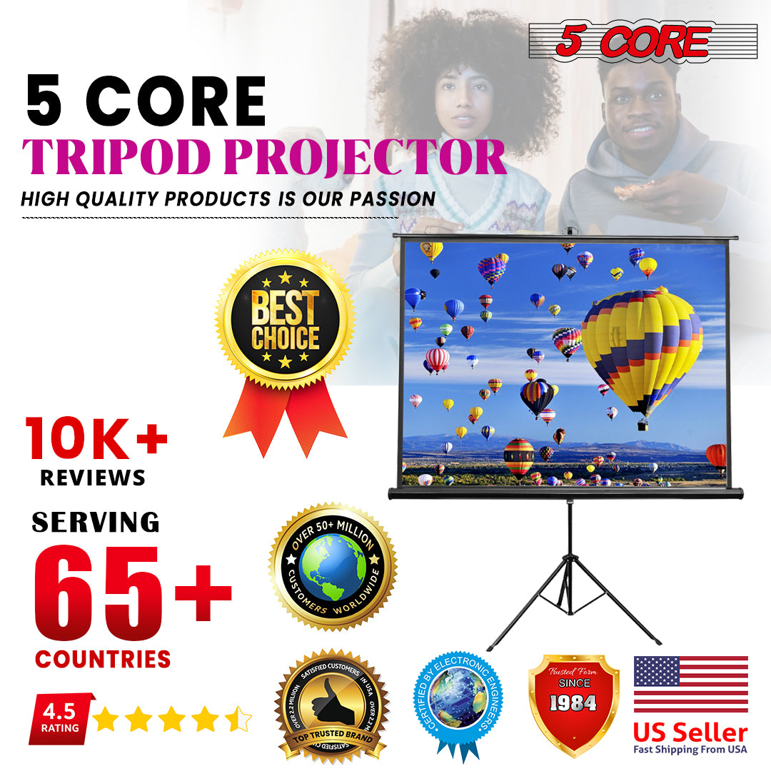 5 Core 72 inch Projection Screen 4:3 Foldable and Portable Anti-Crease Indoor Outdoor Projection Screen for Home, Party, Office -SCREEN TR 72 (4:3)