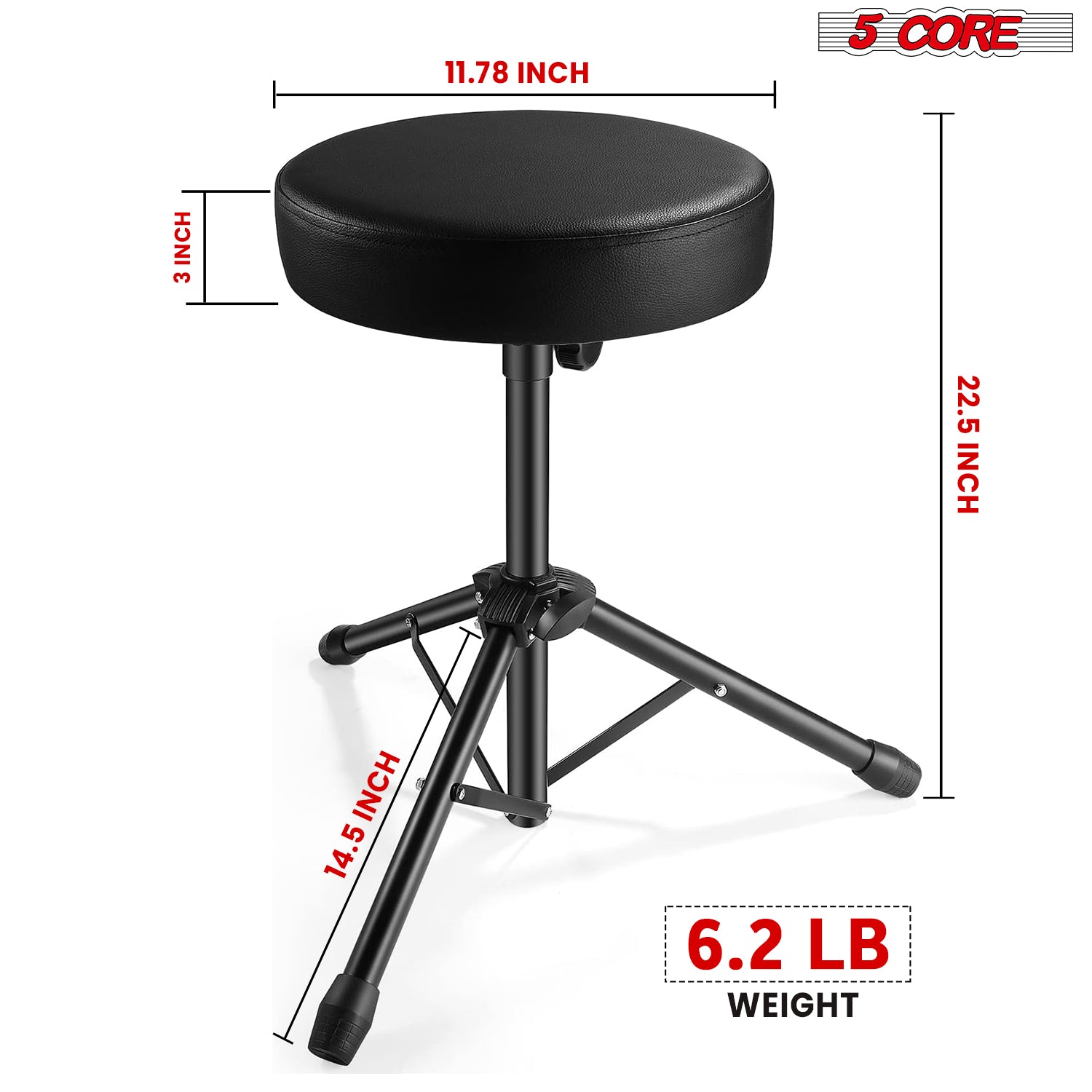 5 Core Drum Throne Height Adjustable guitar stool Thick Padded Memory Foam DJ Chair Seat with Anti Slip Feet Multipurpose Musician Chair for Adults and Kids Drummer Cello Guitar Player Black - DS 01 BLK