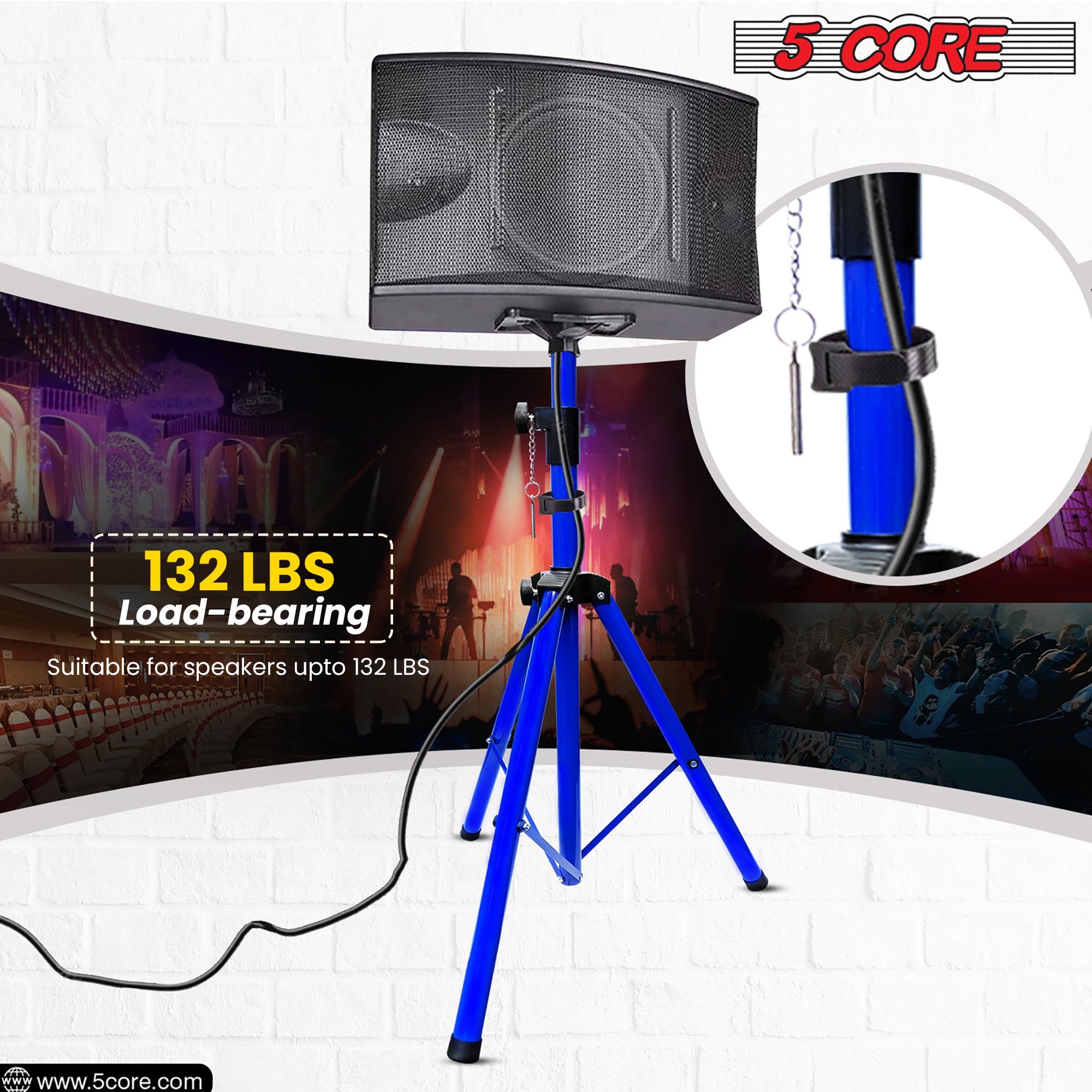 5 Core Speakers Stands 1 Piece Blue Heavy Duty Height Adjustable Tripod PA Speaker Stand For Large Speakers DJ Stand Para Bocinas Includes Carry Bag- SS HD 1 PK BLU BAG