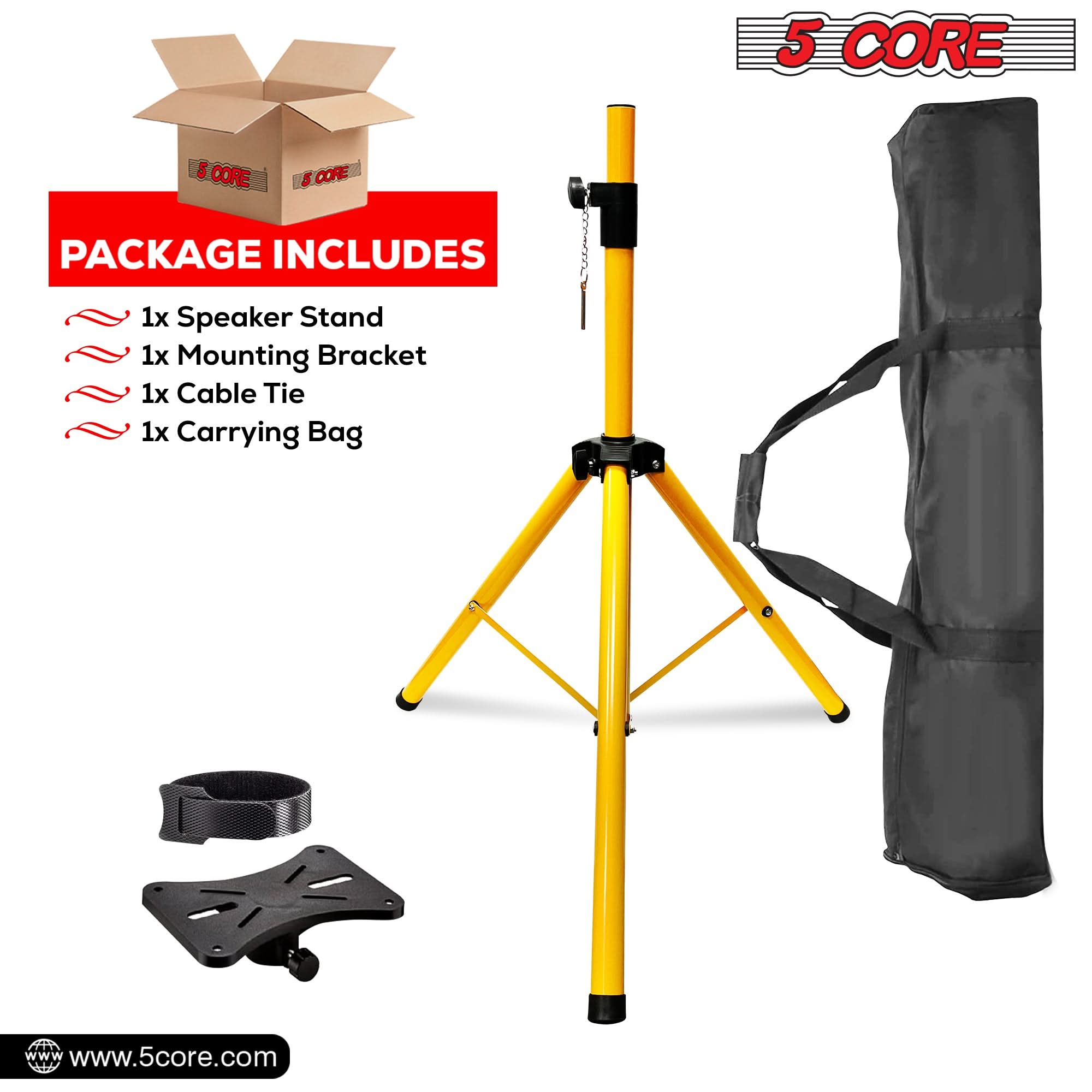 5Core Speaker Stand Tripod Tall Adjustable 72 Inch DJ Pole Mount Studio Monitor Stands Yellow