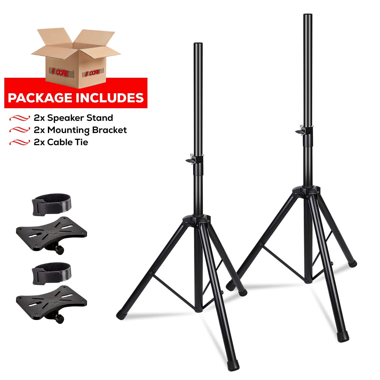 5 Core Speaker Stand Tripod Heavy Duty Adjustable Up to 72 Inch DJ Studio Monitor Stands Pole Mount Black