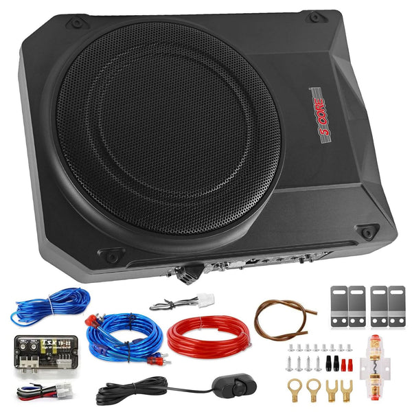 5Core 10 inch Slim Under Seat Car Audio Subwoofer 800W Built in Amplifier Sub Woofer Enclosure Box