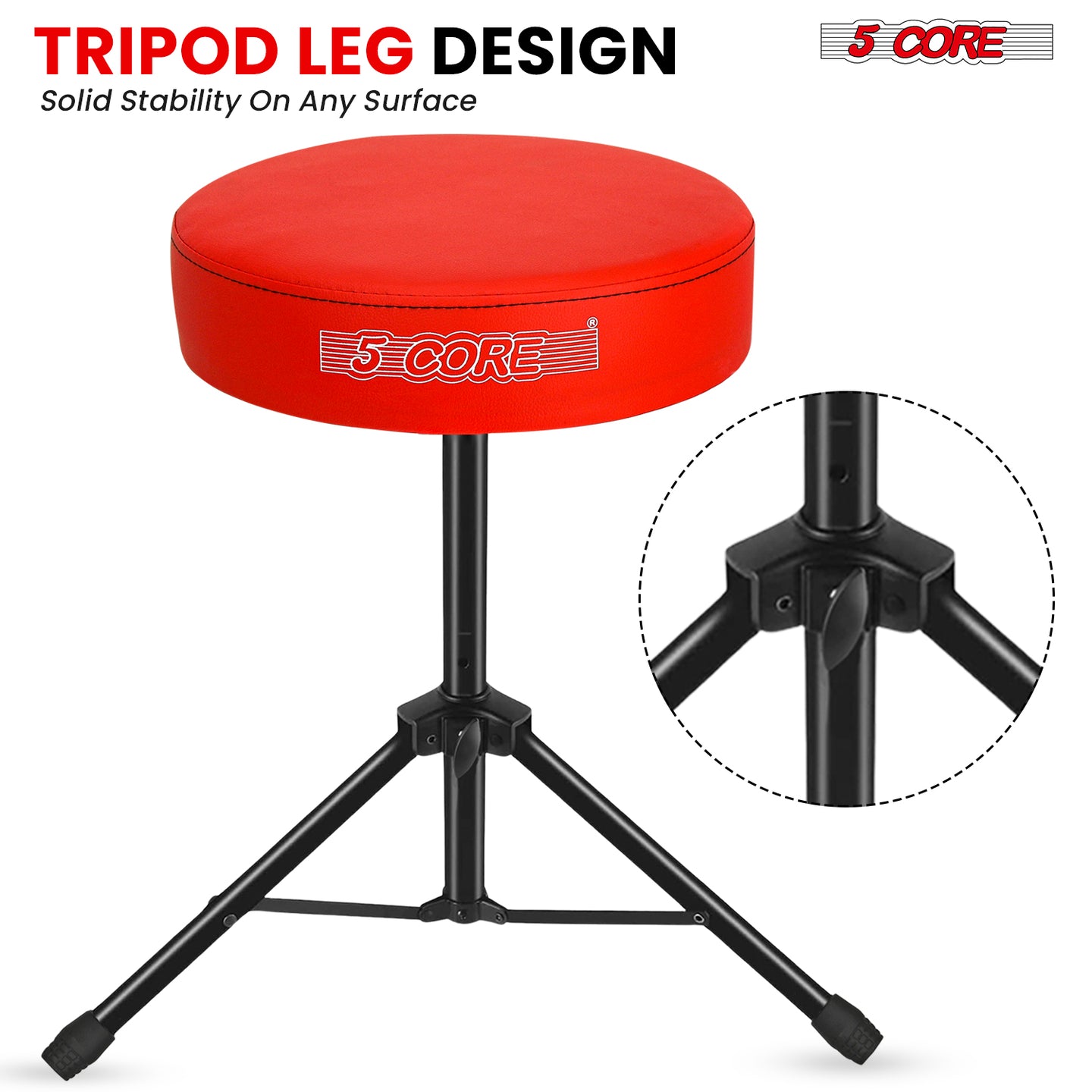 Upgraded drum accessories with a saddle chair featuring a reliable tripod base for steady performance.