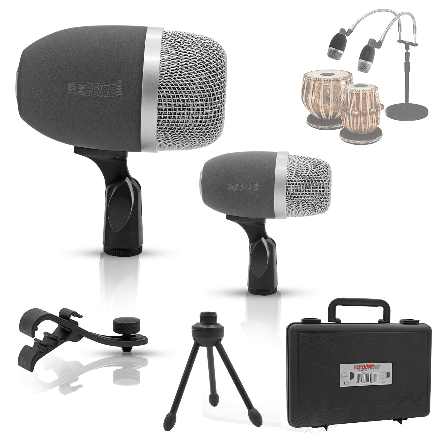 5 Core Tabla Microphone Set • Uni-Directional Bayan Dayan Instrument Mic w Balanced XLR Connection