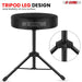 Drum stool with tripod leg design for stability and support.