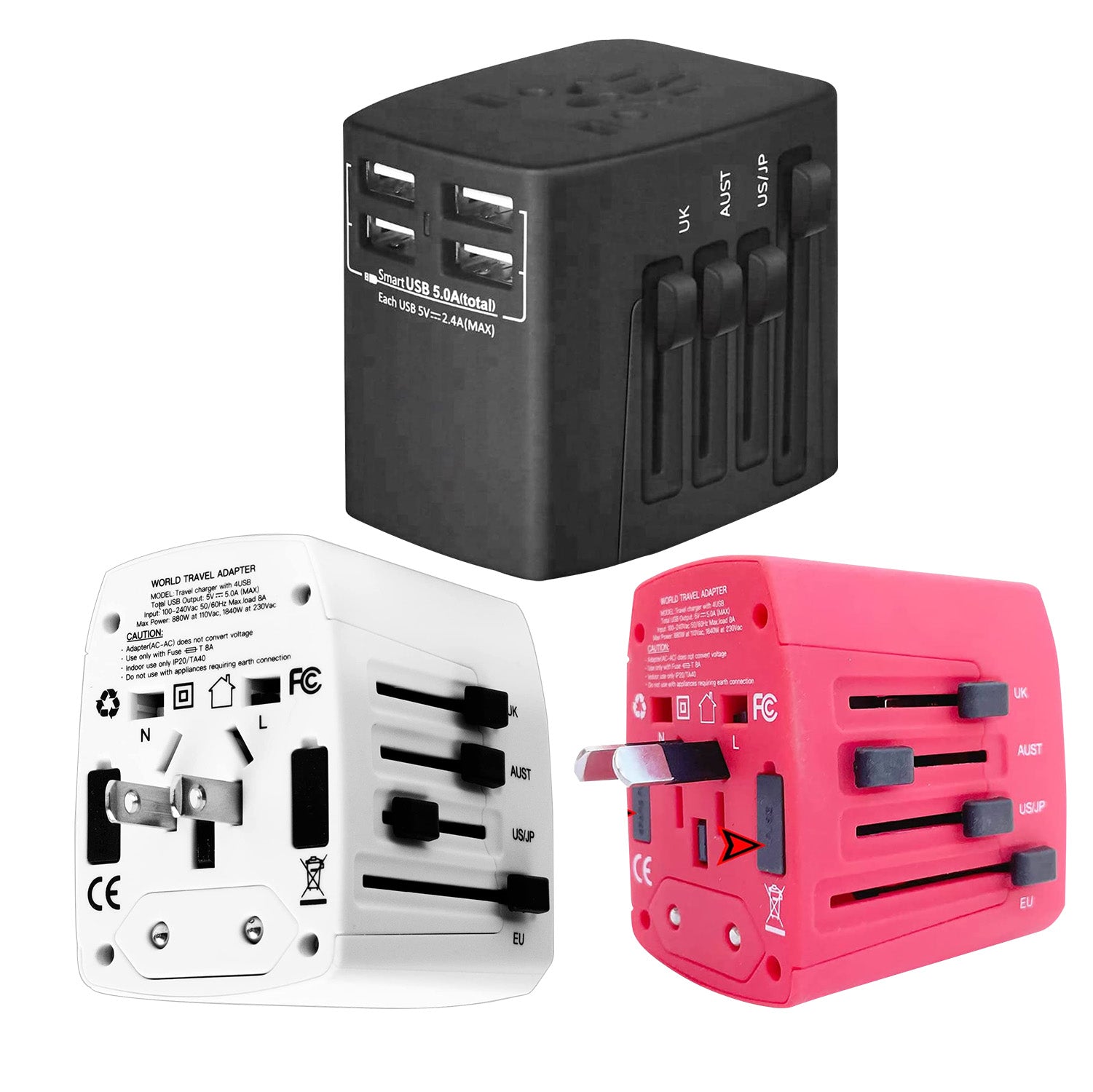 5Core Universal Travel Adapter International Power Adapters 3 Pack Multicharger Plug