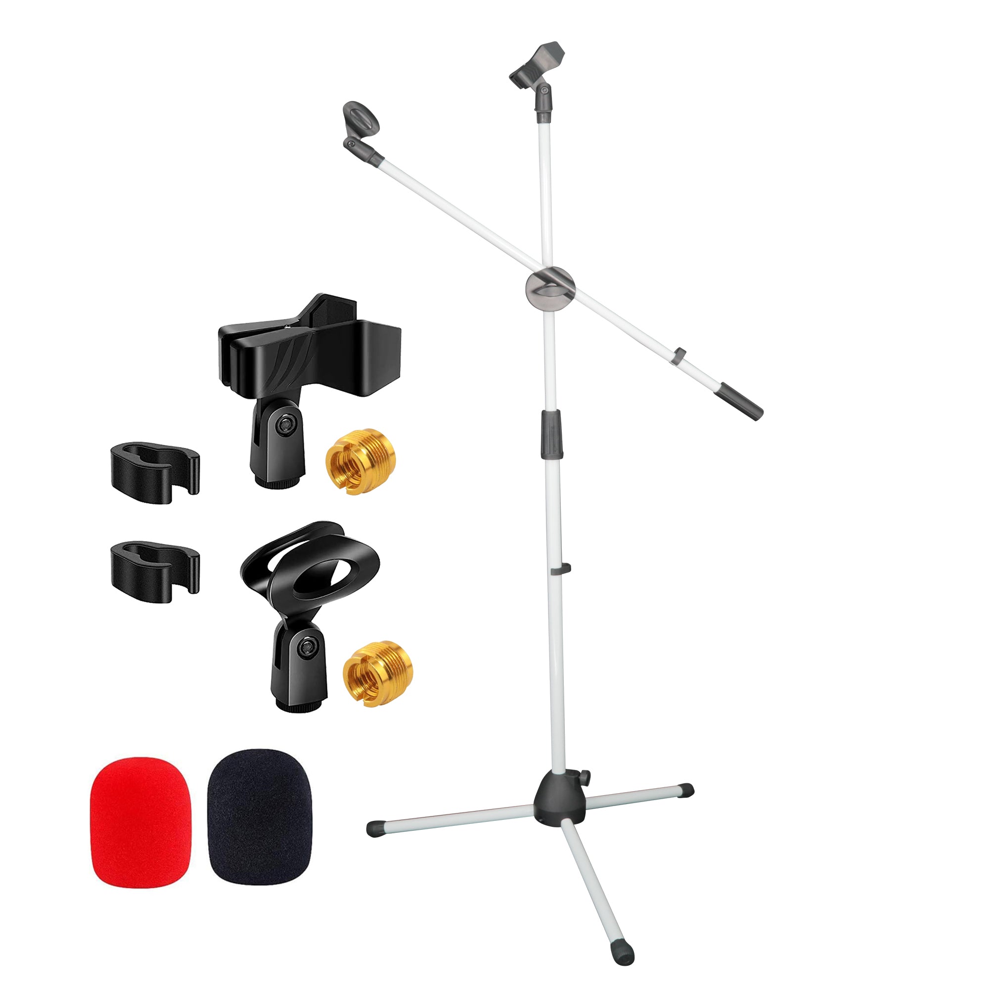 5 Core Tripod Mic Stand 1Pc Height Adjustable Max 59" Universal Microphone Mount Floor Stands w Boom - MS DBL G WH