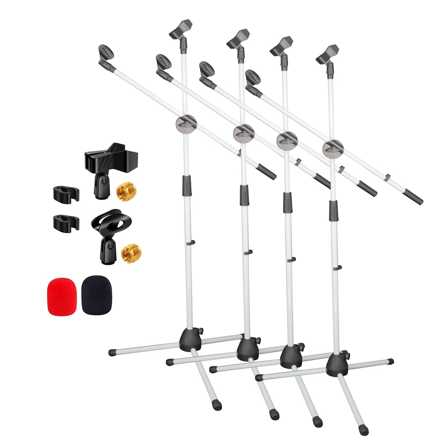 5 Core Mic Stand Collapsible Height Adjustable 31 to 59” Dual Metal Microphone Tripod Stand w Boom Arm Stand Para Microfono for Singing, Karaoke, Stage and Outdoor Activities 4Pc White - MS DBL G WH 4pcs
