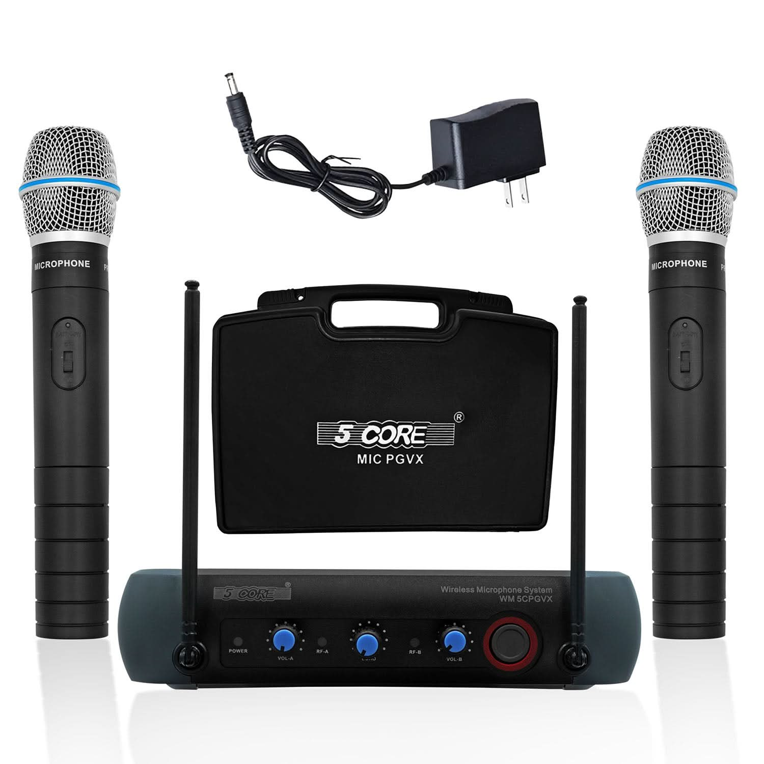 5Core Professional Wireless Microphone VHF Fixed Frequency Microfono Inalambrico 200FT Range 2 Handheld Mics